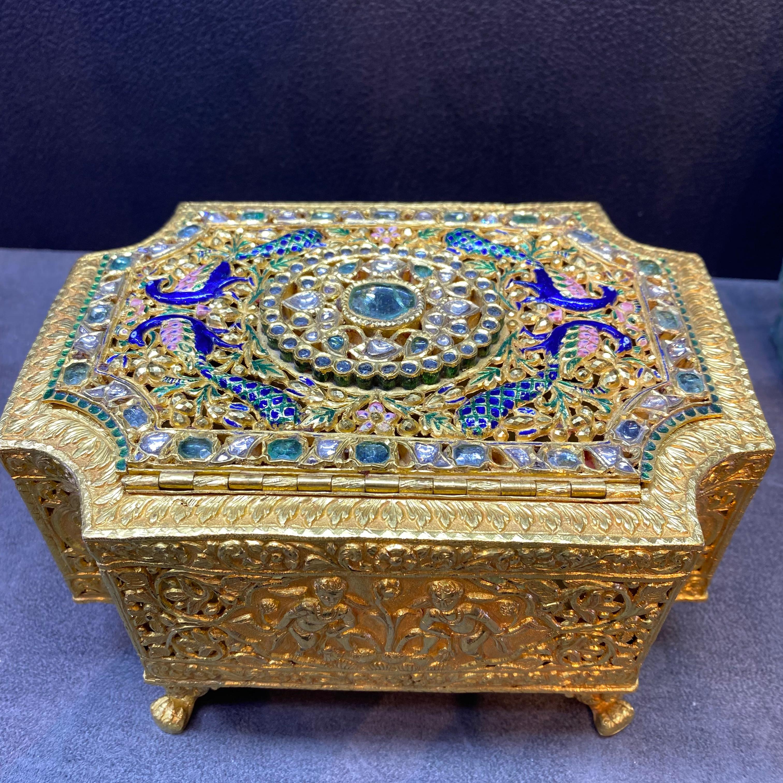 Large Size Gem Set and Enamel Indian Gold Box 5