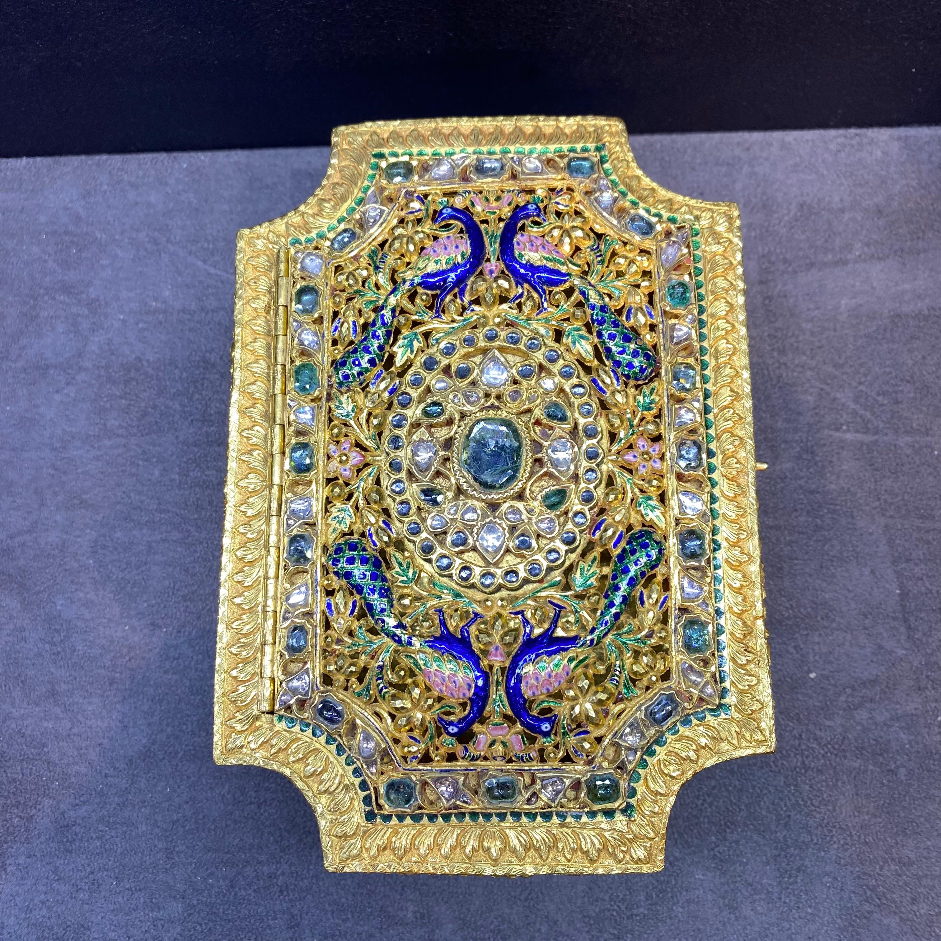Large Size Gem Set and Enamel Indian Gold Box 1