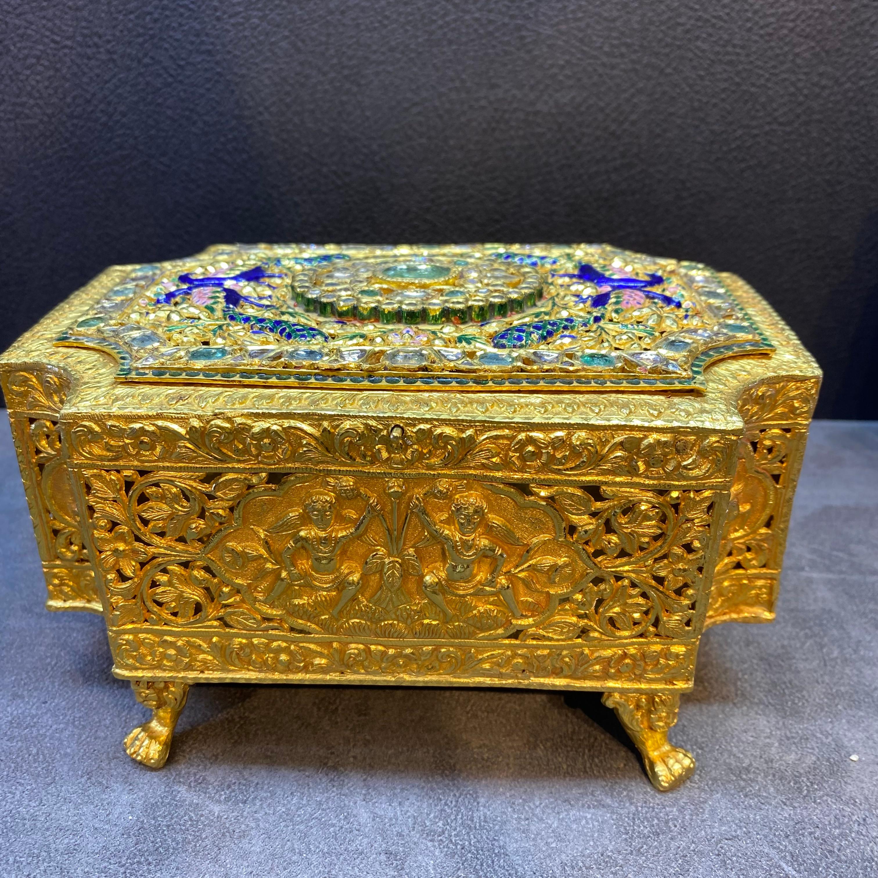 Large Size Gem Set and Enamel Indian Gold Box 2