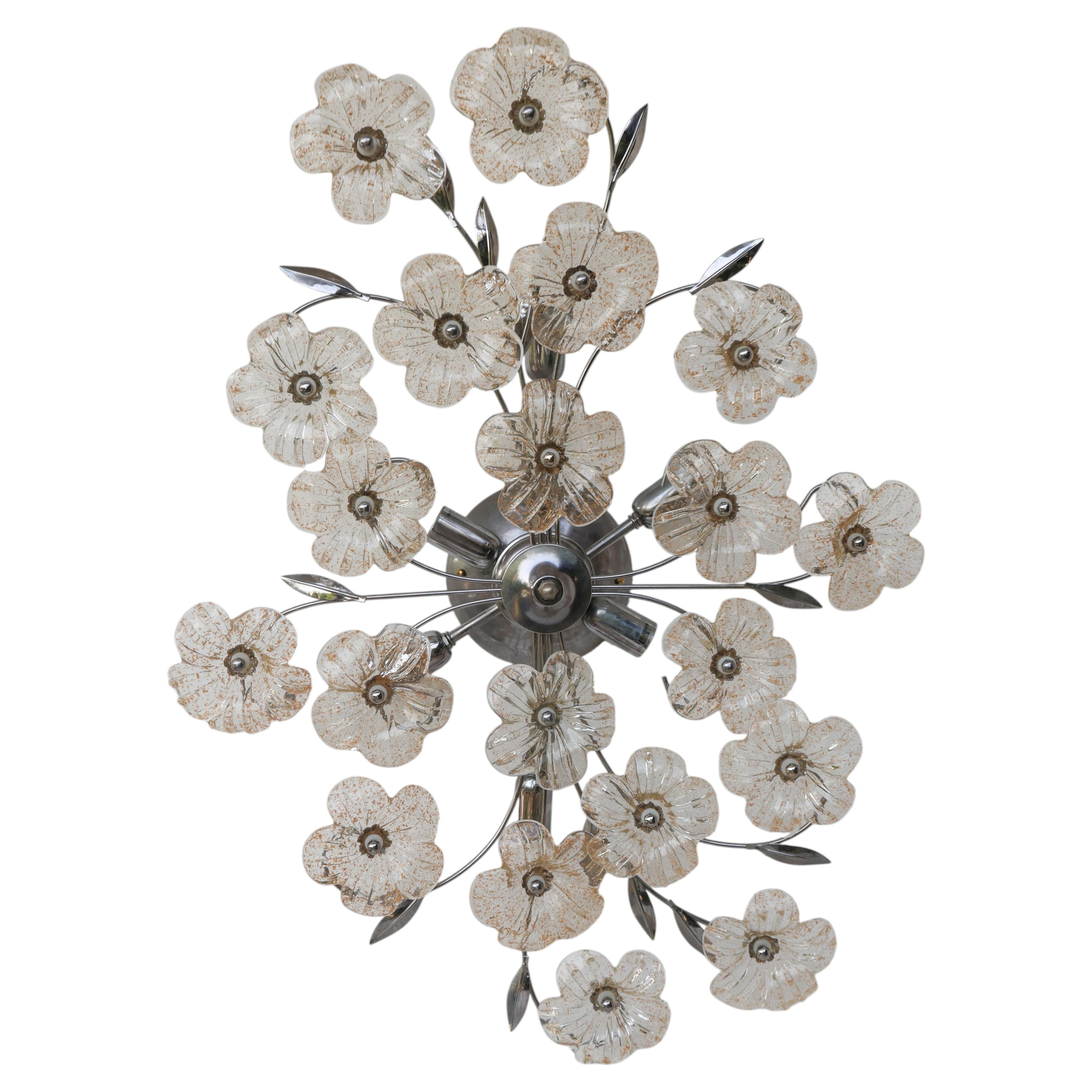Large Size Gold and Transparent Murano Glass Wall light or Ceiling Light Flower