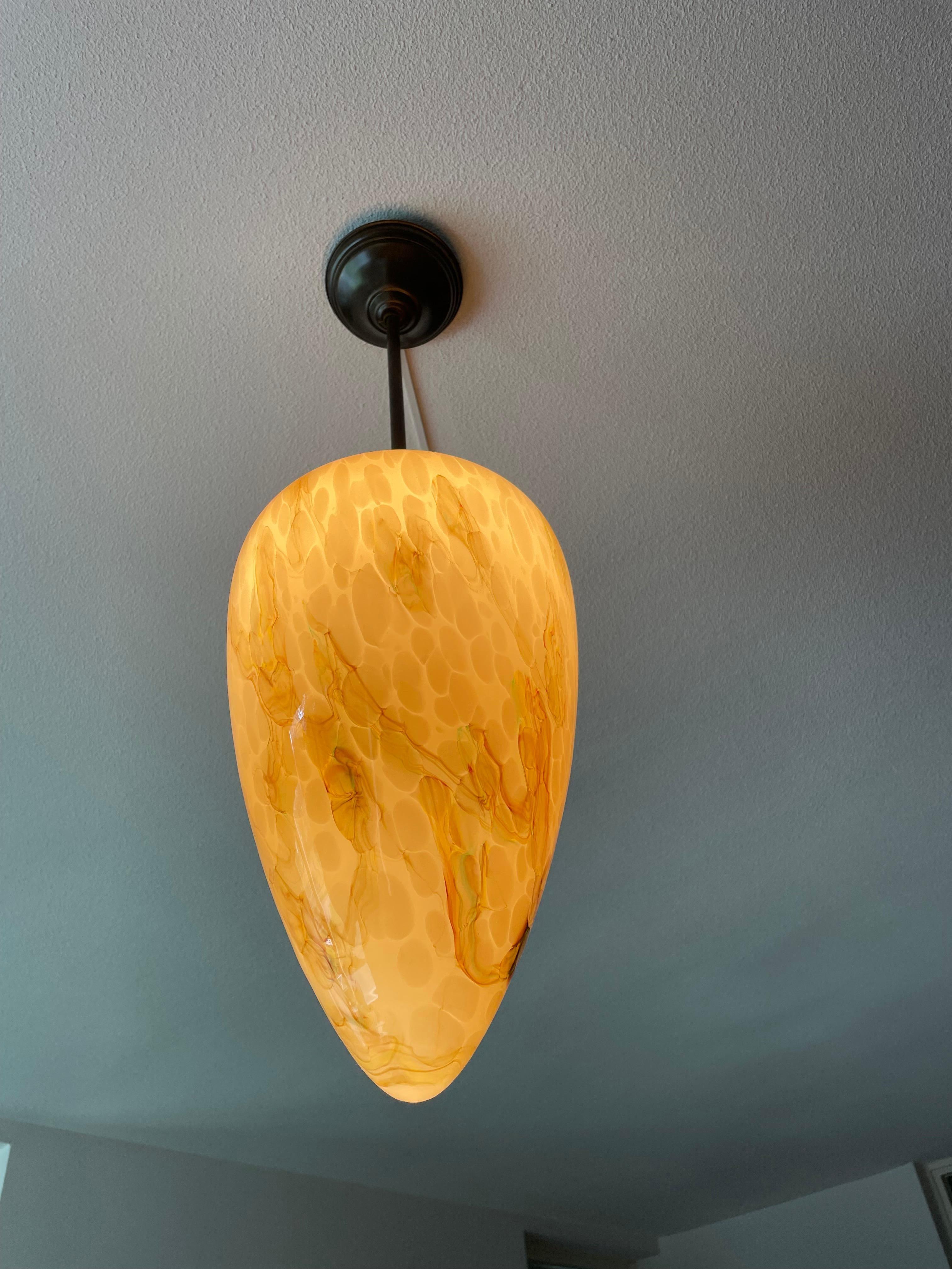 Large Size & Great Cone Shape Midcentury Made Art Deco Style Glass Pendant Light For Sale 6
