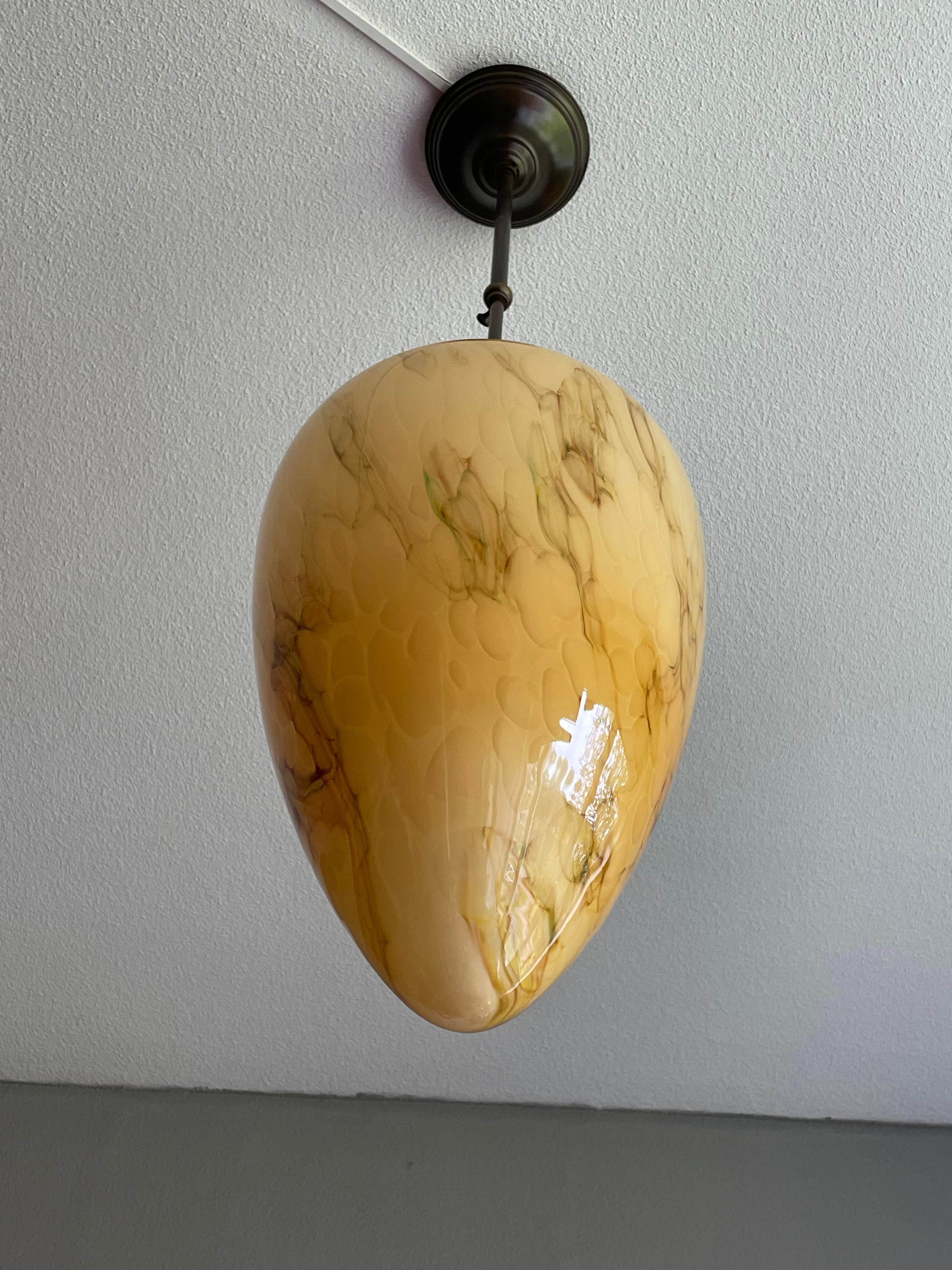 Large Size & Great Cone Shape Midcentury Made Art Deco Style Glass Pendant Light For Sale 11