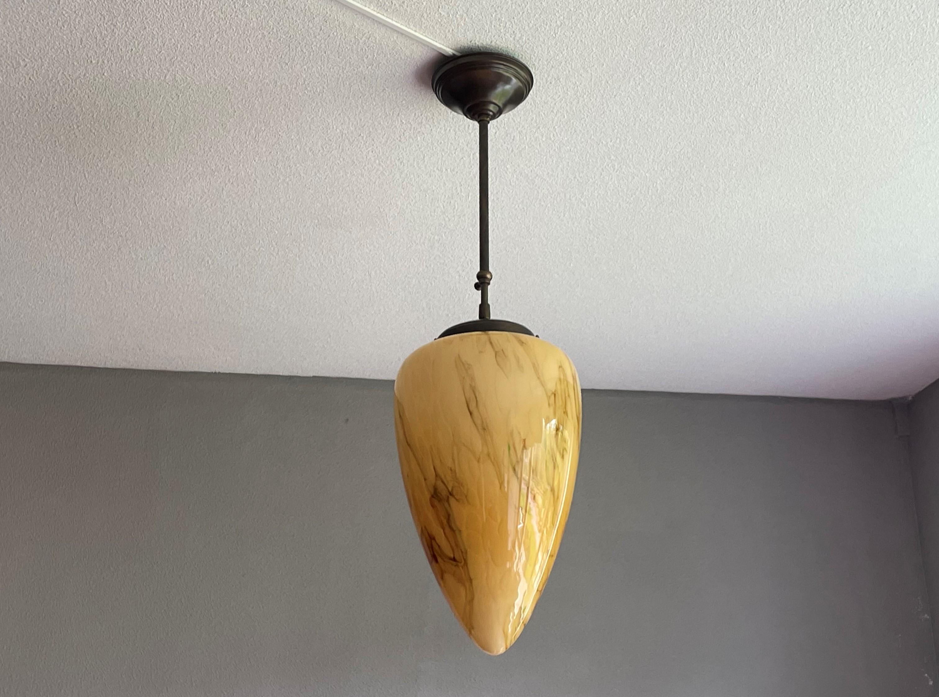 Large Size & Great Cone Shape Midcentury Made Art Deco Style Glass Pendant Light For Sale 12