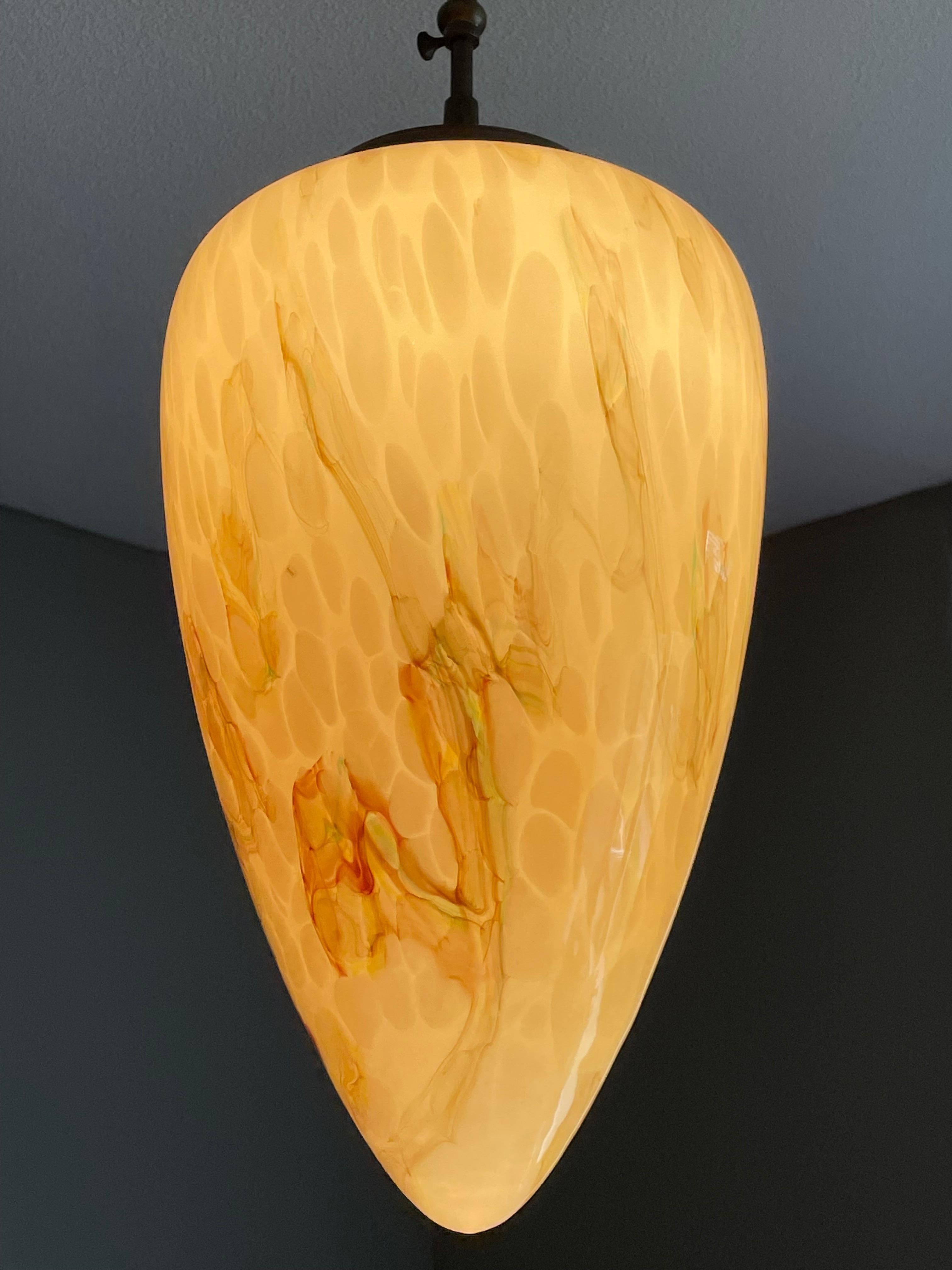 Large Size & Great Cone Shape Midcentury Made Art Deco Style Glass Pendant Light For Sale 13