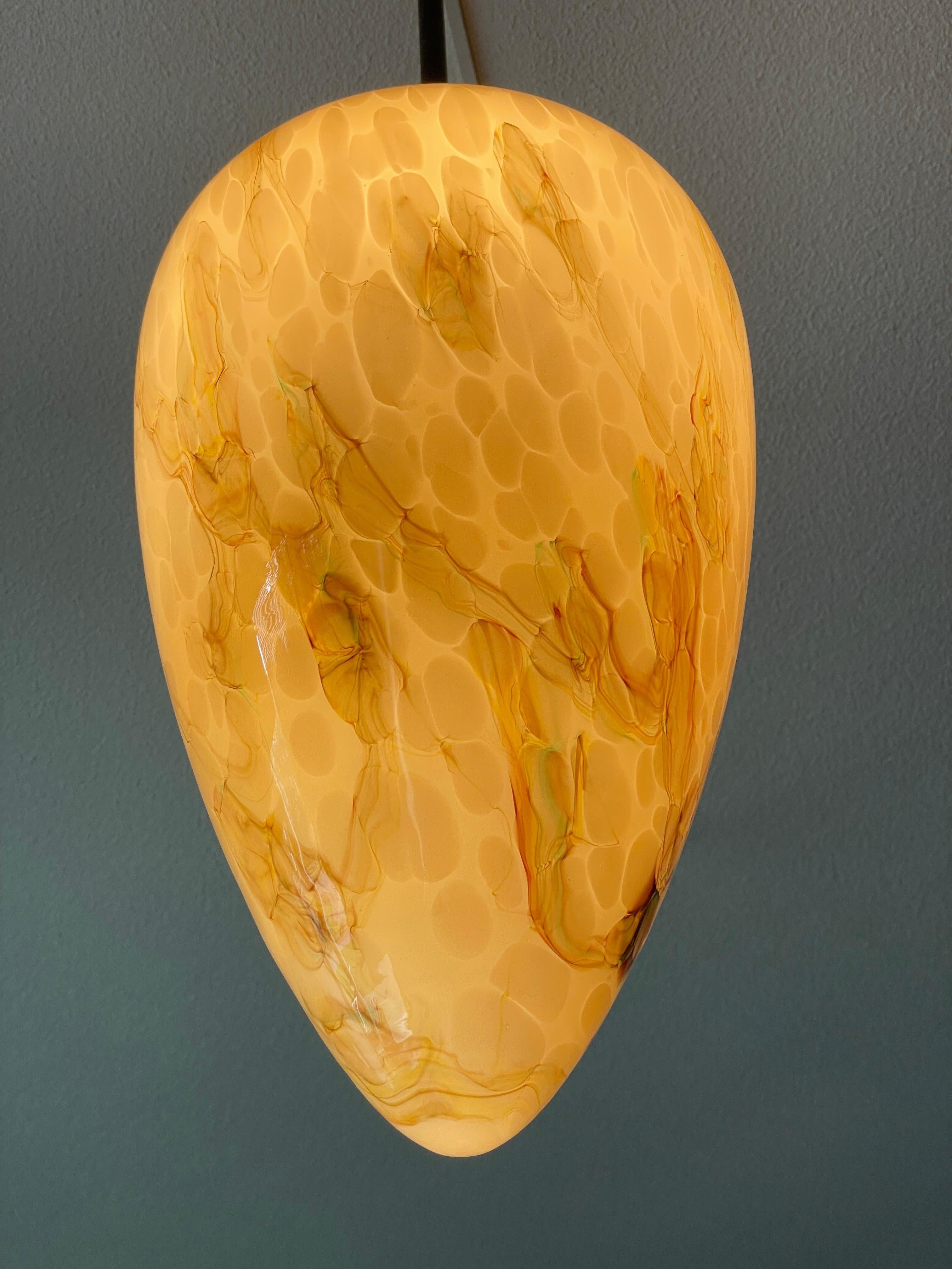 Brass Large Size & Great Cone Shape Midcentury Made Art Deco Style Glass Pendant Light For Sale