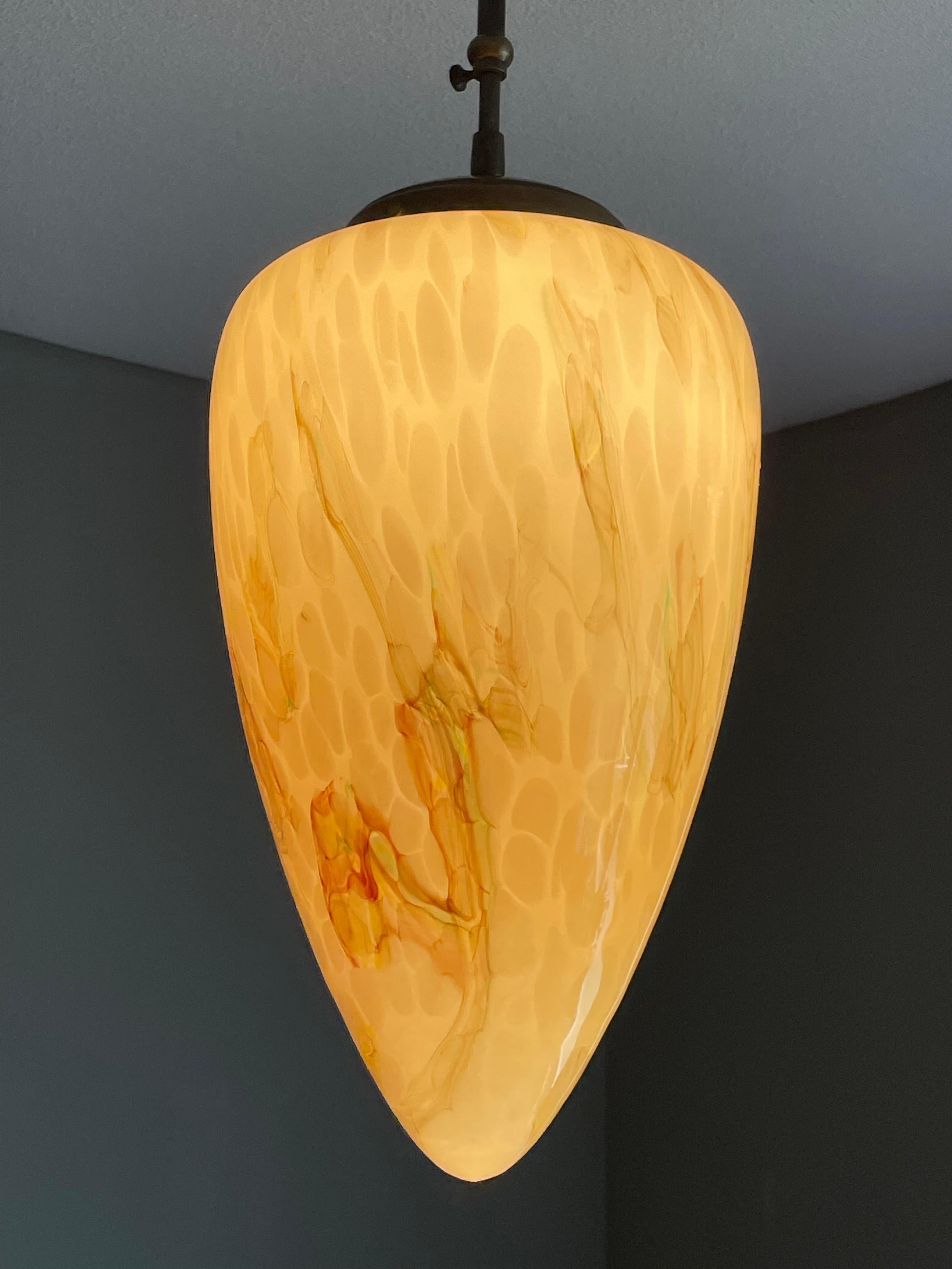 Large Size & Great Cone Shape Midcentury Made Art Deco Style Glass Pendant Light For Sale 3