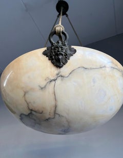 Large Size & Great Design Antique Alabaster Pendant w Bronze Bacchus Sculptures