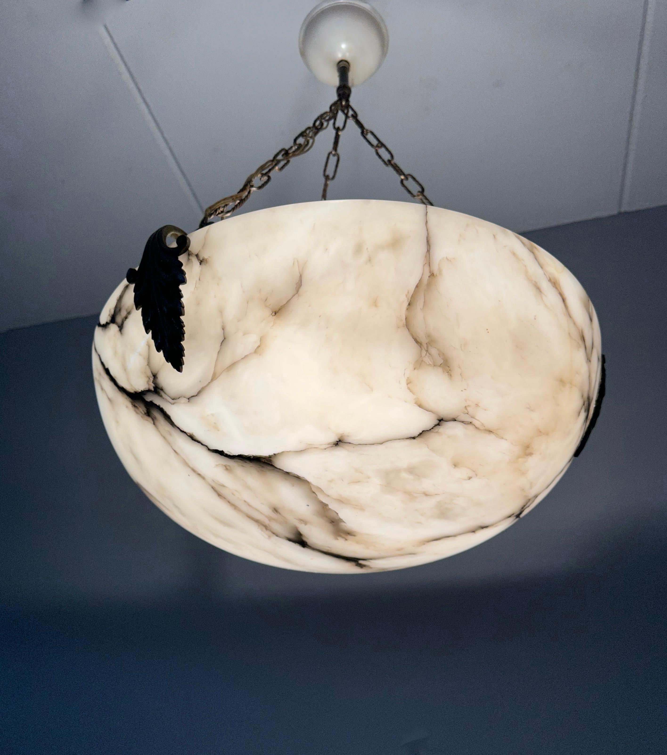 Extra Large and Great Design, Marble Like White & Black Superb Alabaster Pendant For Sale 2