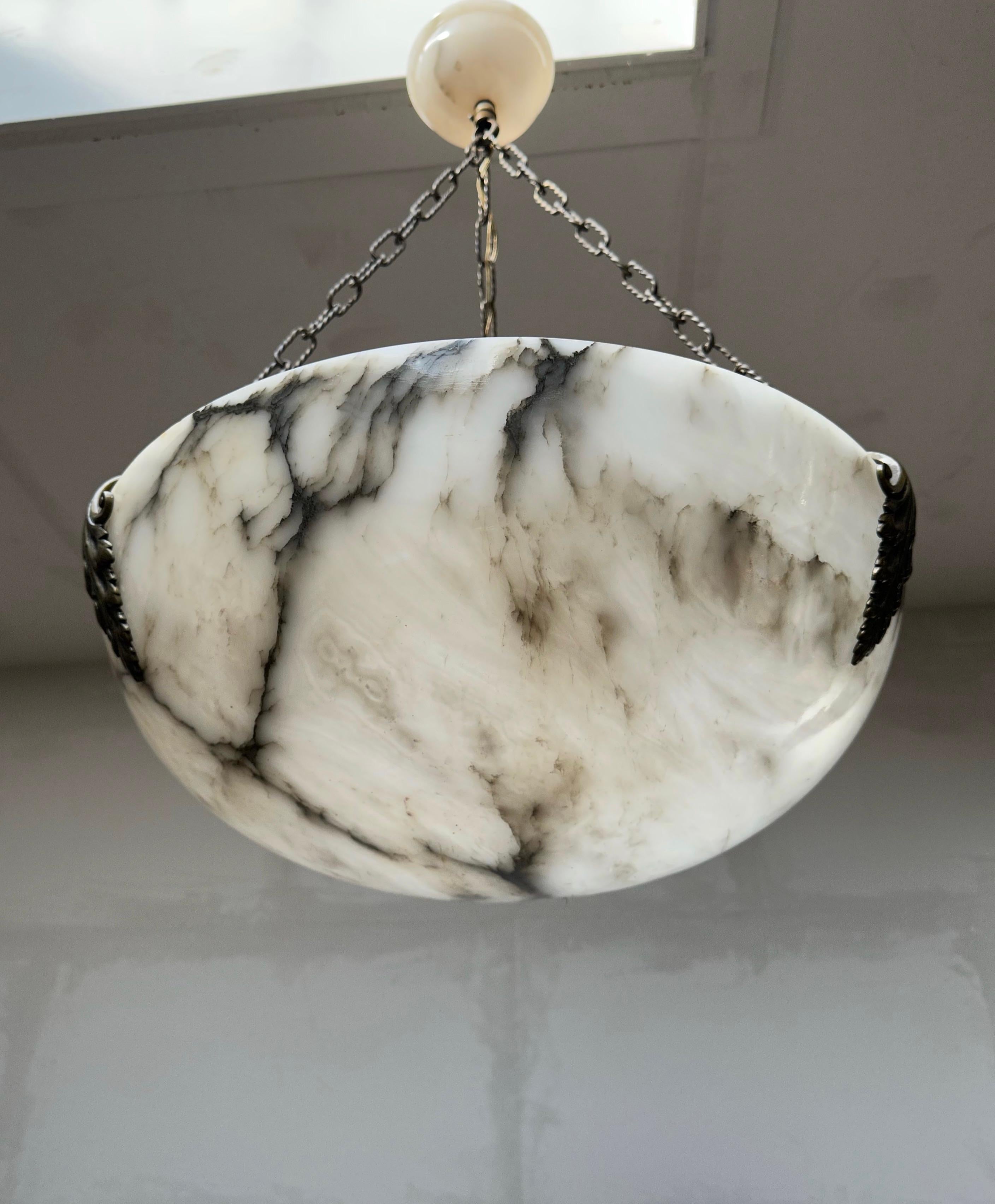 Extra Large and Great Design, Marble Like White & Black Superb Alabaster Pendant For Sale 3