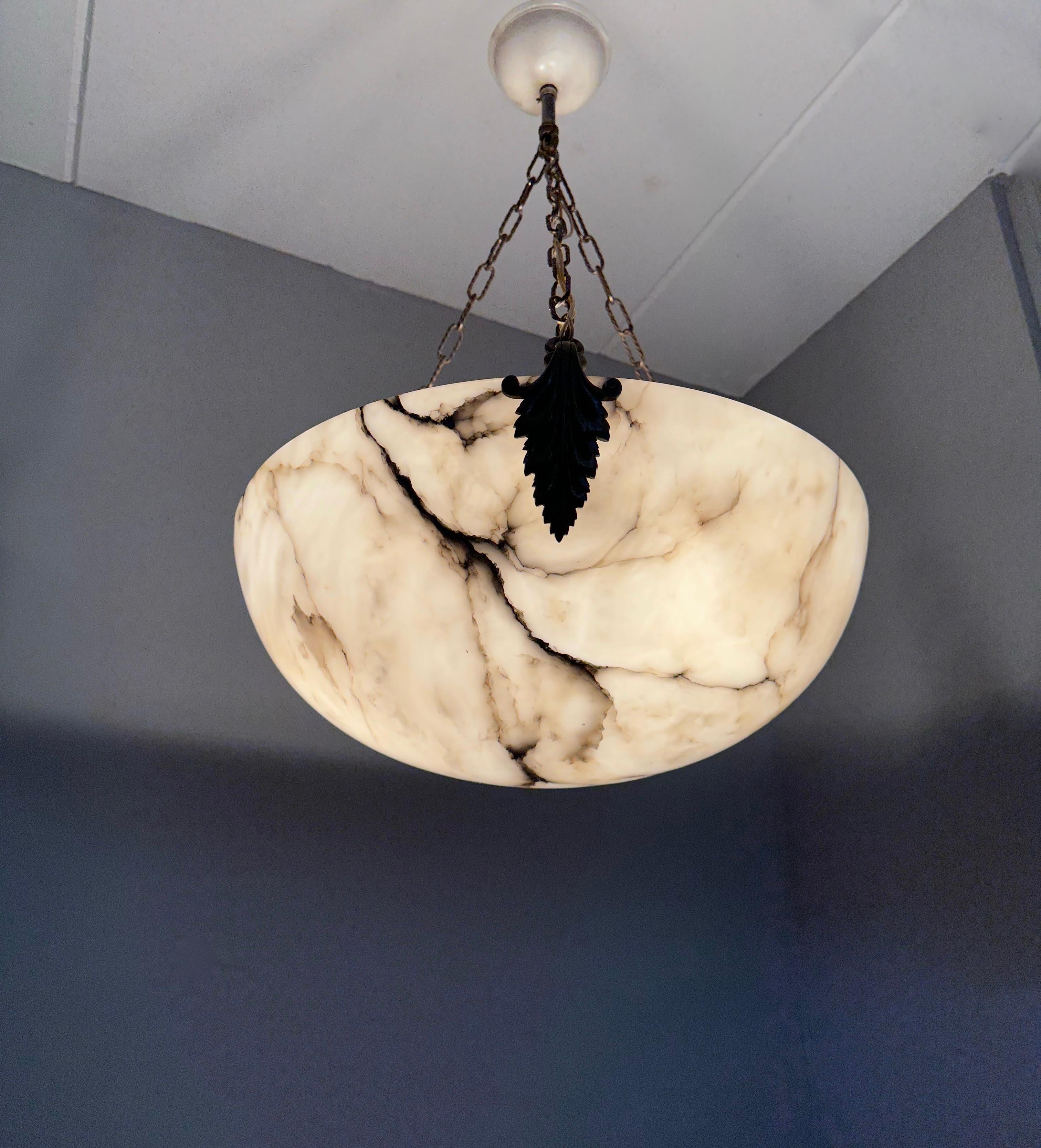 Extra Large and Great Design, Marble Like White & Black Superb Alabaster Pendant For Sale 4