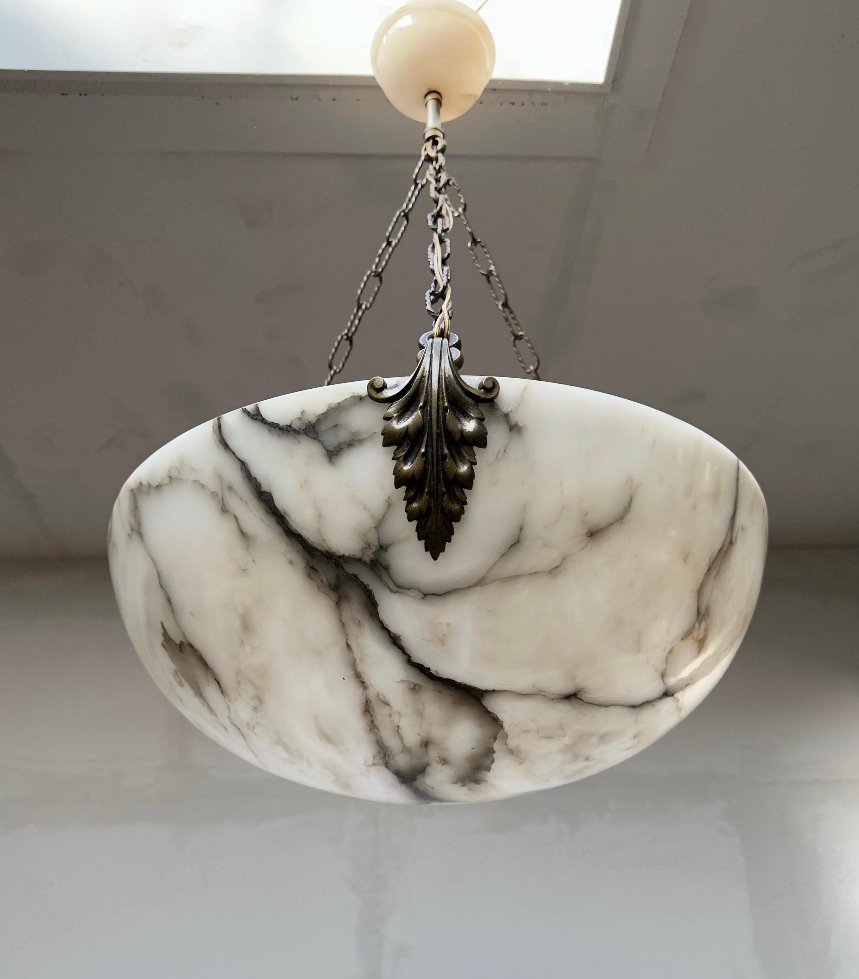 Extra Large and Great Design, Marble Like White & Black Superb Alabaster Pendant For Sale 5