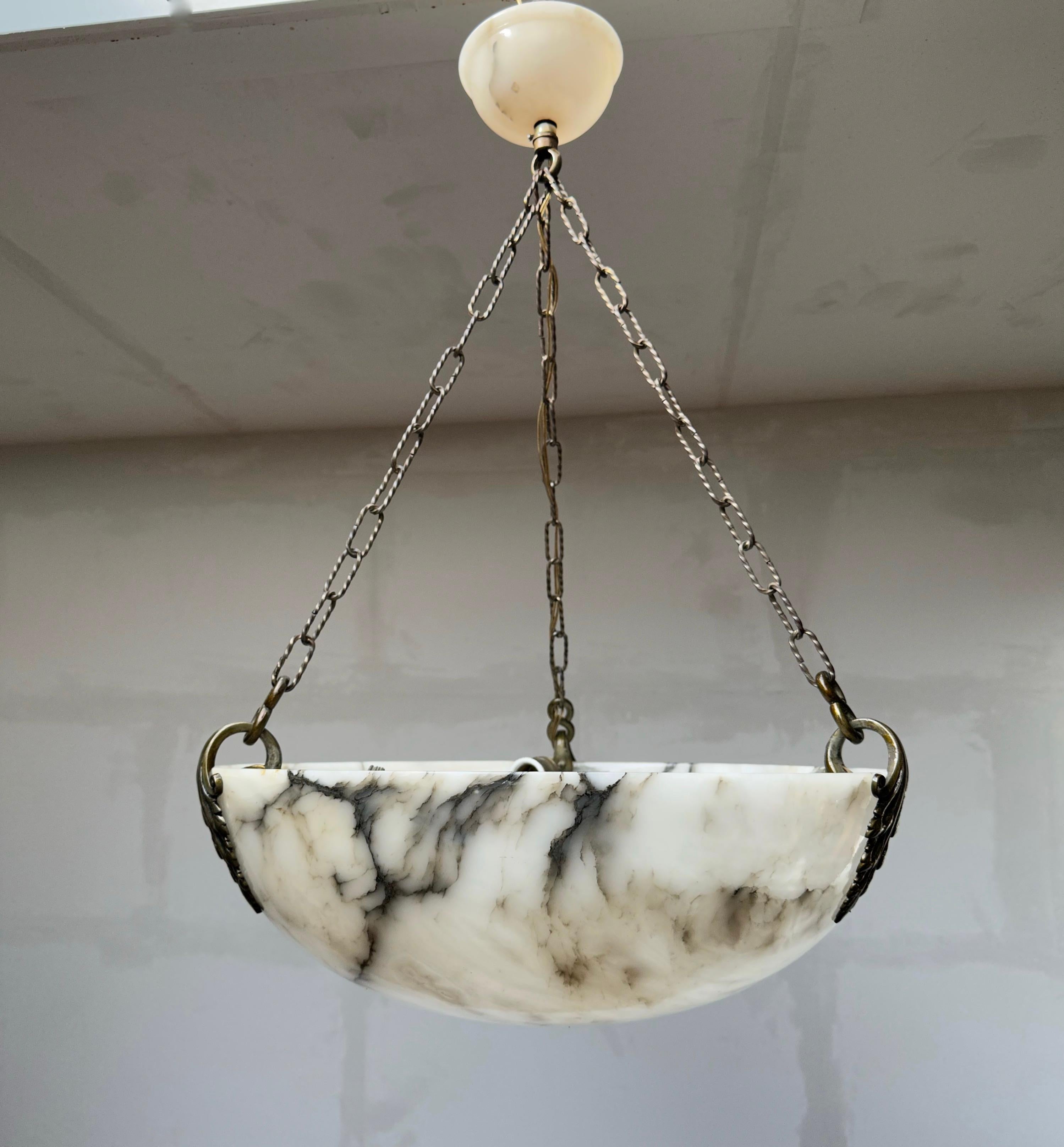 Extra Large and Great Design, Marble Like White & Black Superb Alabaster Pendant For Sale 8