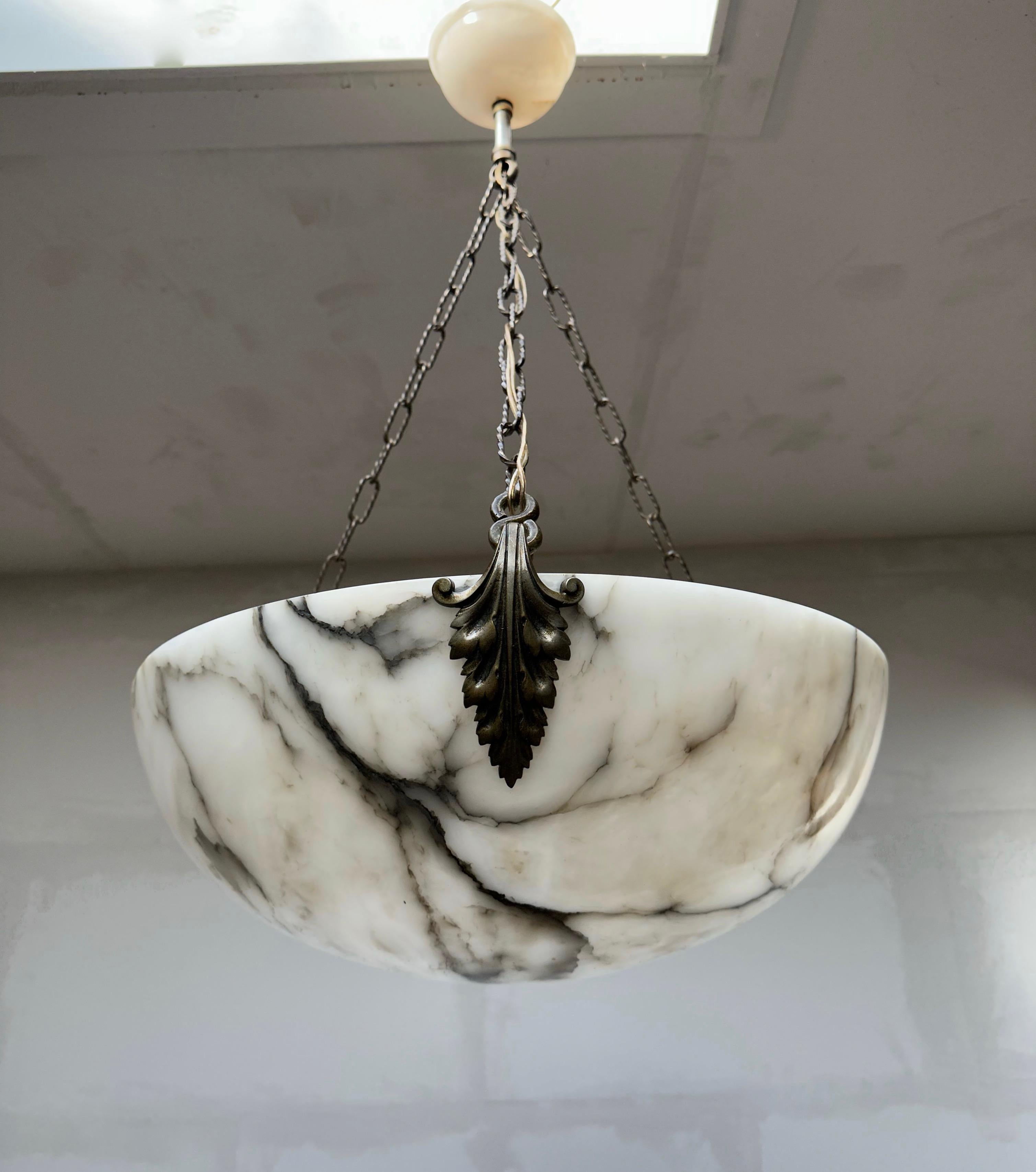 Extra Large and Great Design, Marble Like White & Black Superb Alabaster Pendant For Sale 10