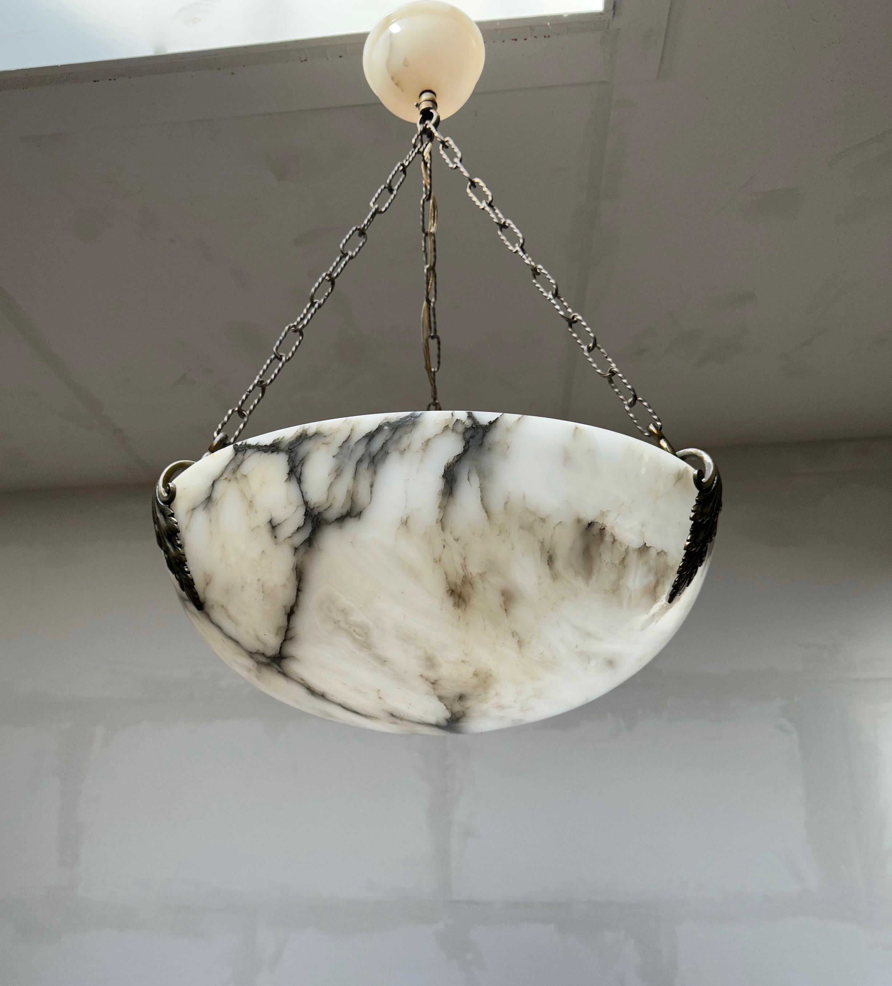 Extra Large and Great Design, Marble Like White & Black Superb Alabaster Pendant For Sale 11