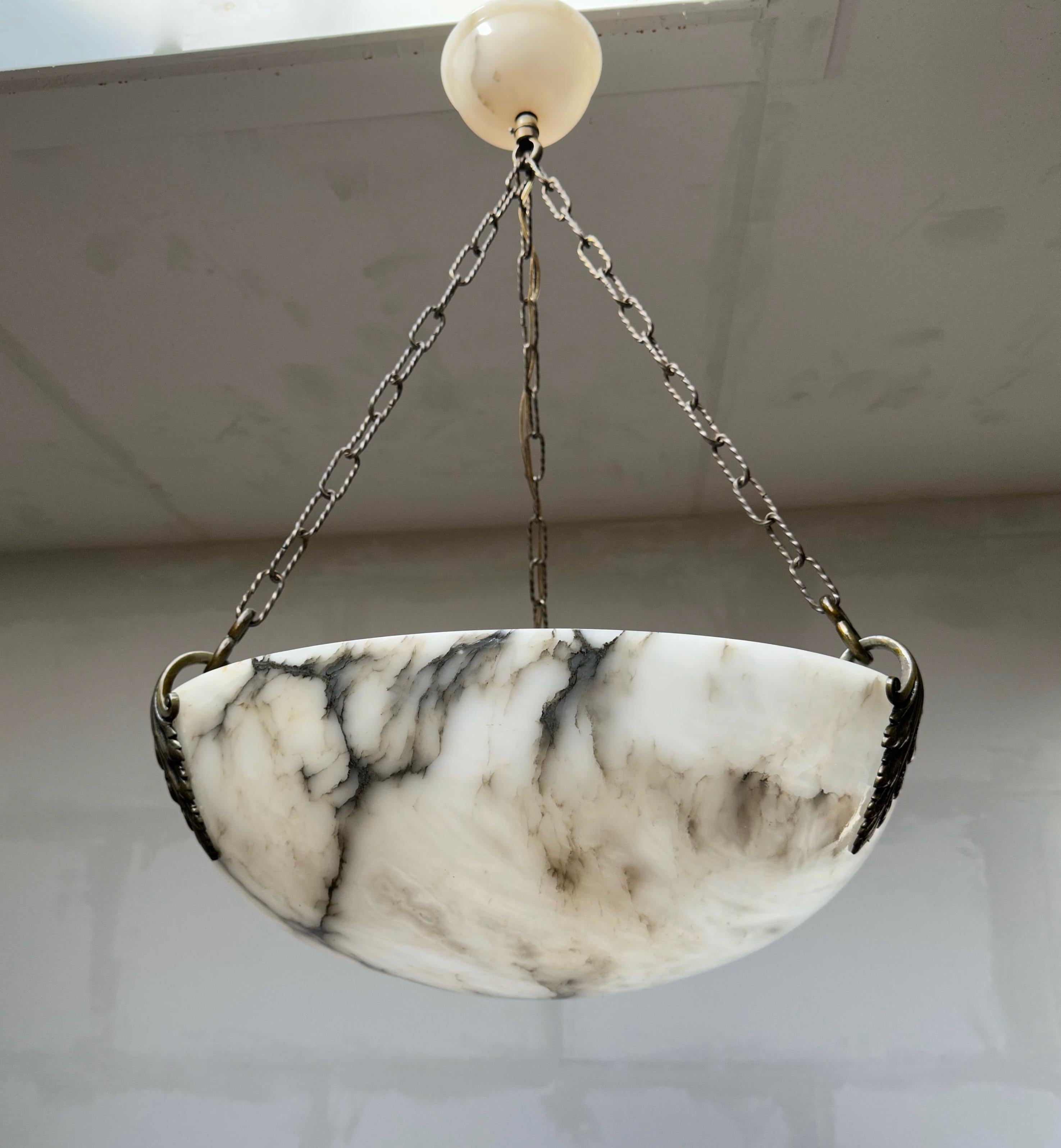 Extra Large and Great Design, Marble Like White & Black Superb Alabaster Pendant For Sale 12