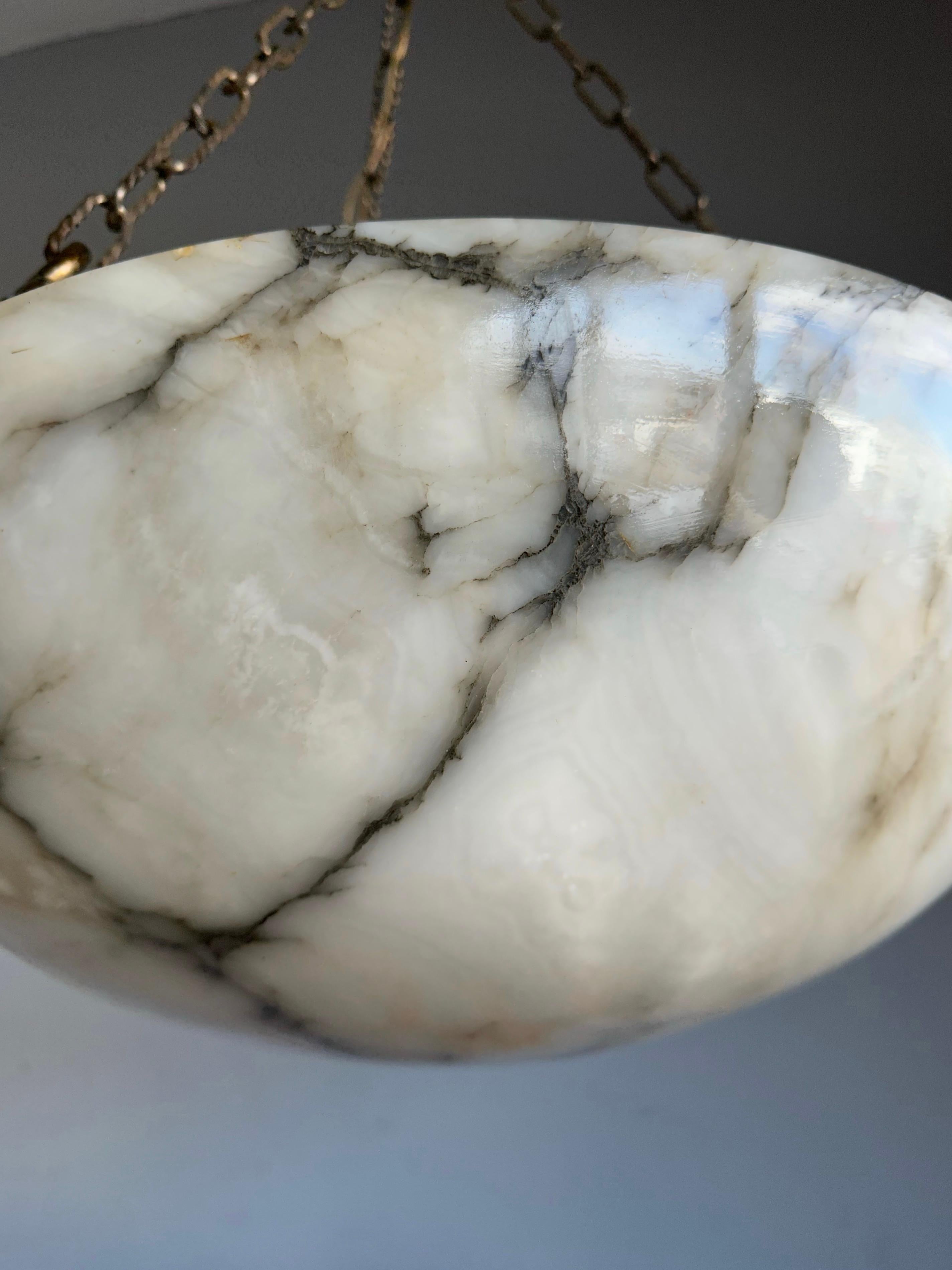 Art Deco Extra Large and Great Design, Marble Like White & Black Superb Alabaster Pendant For Sale