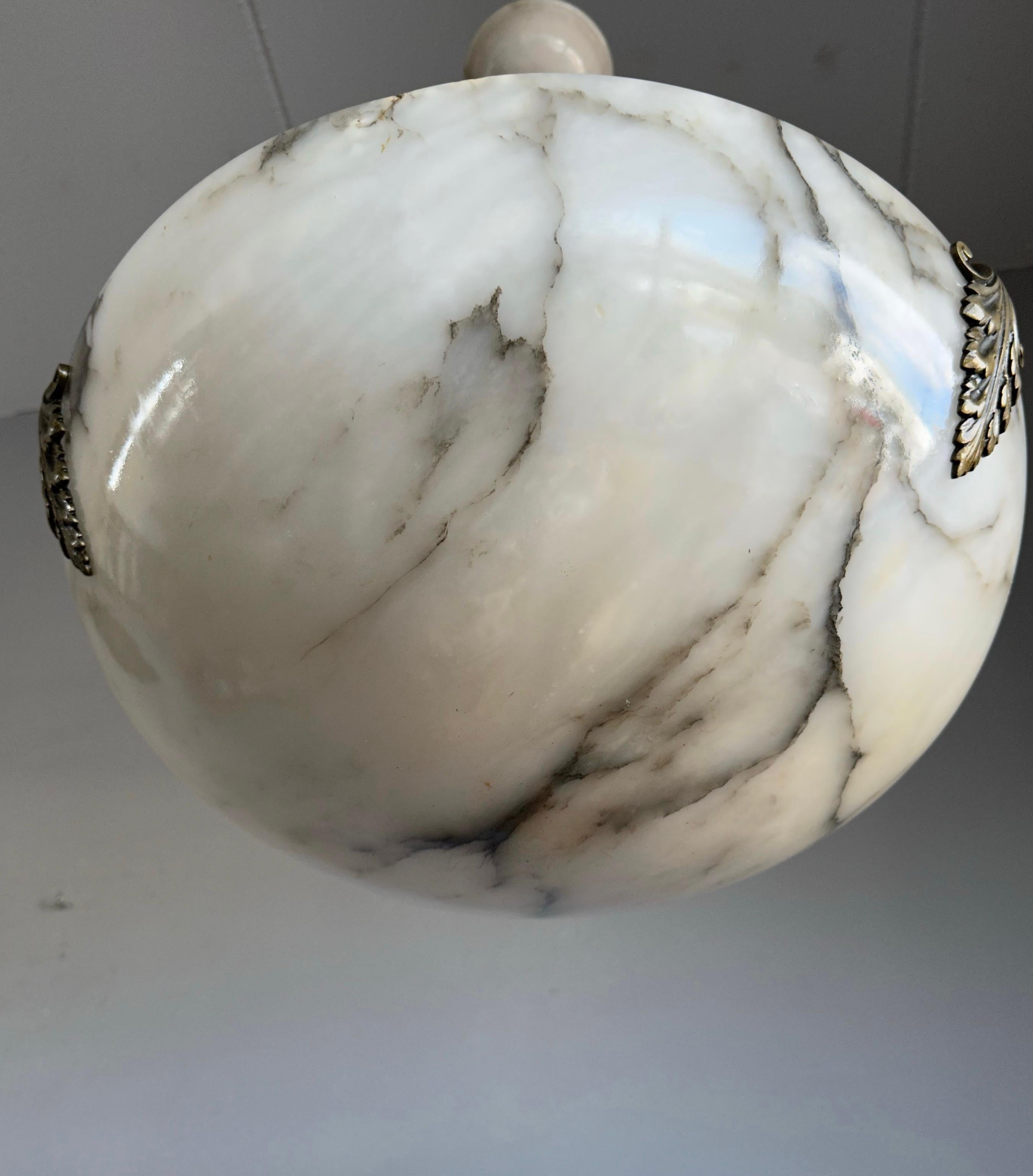 Italian Extra Large and Great Design, Marble Like White & Black Superb Alabaster Pendant For Sale