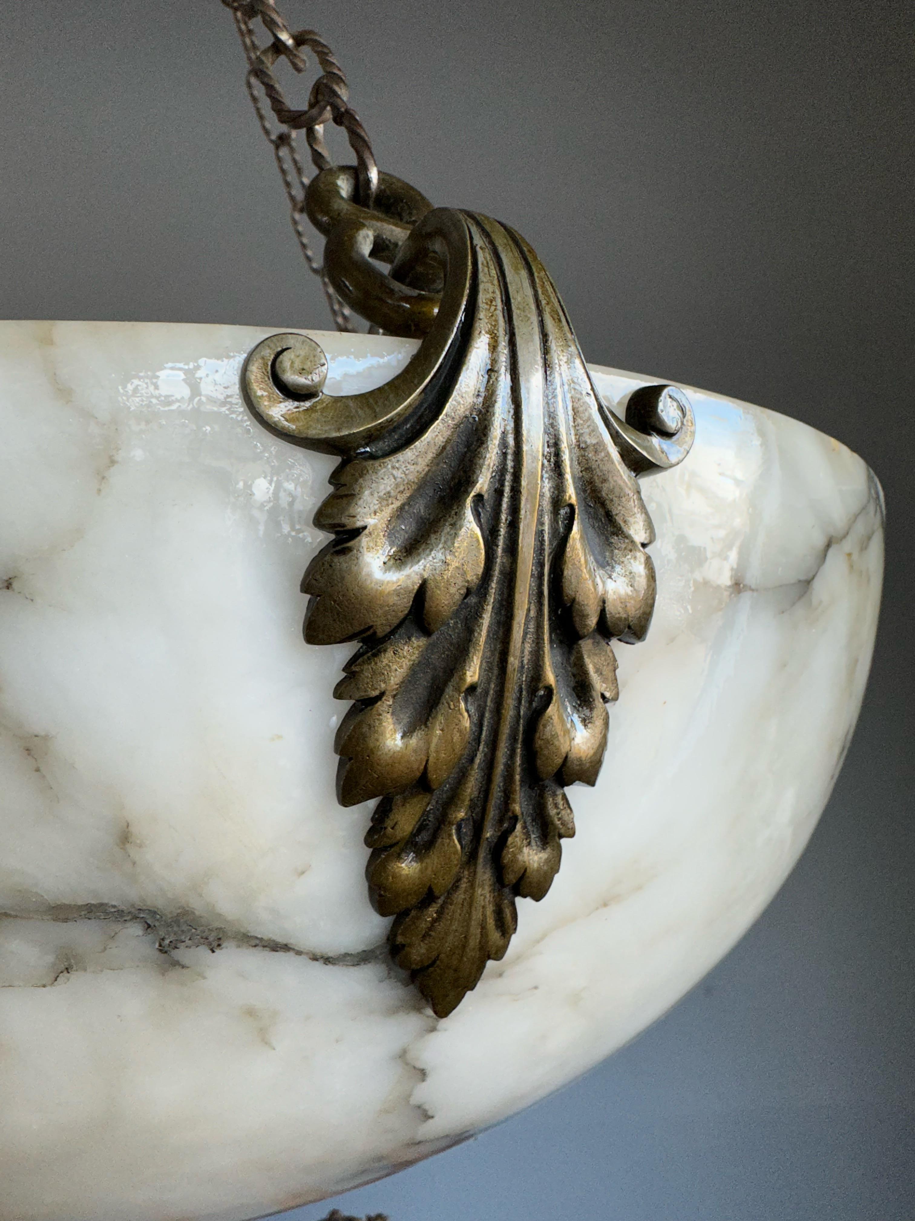 Hand-Carved Extra Large and Great Design, Marble Like White & Black Superb Alabaster Pendant For Sale