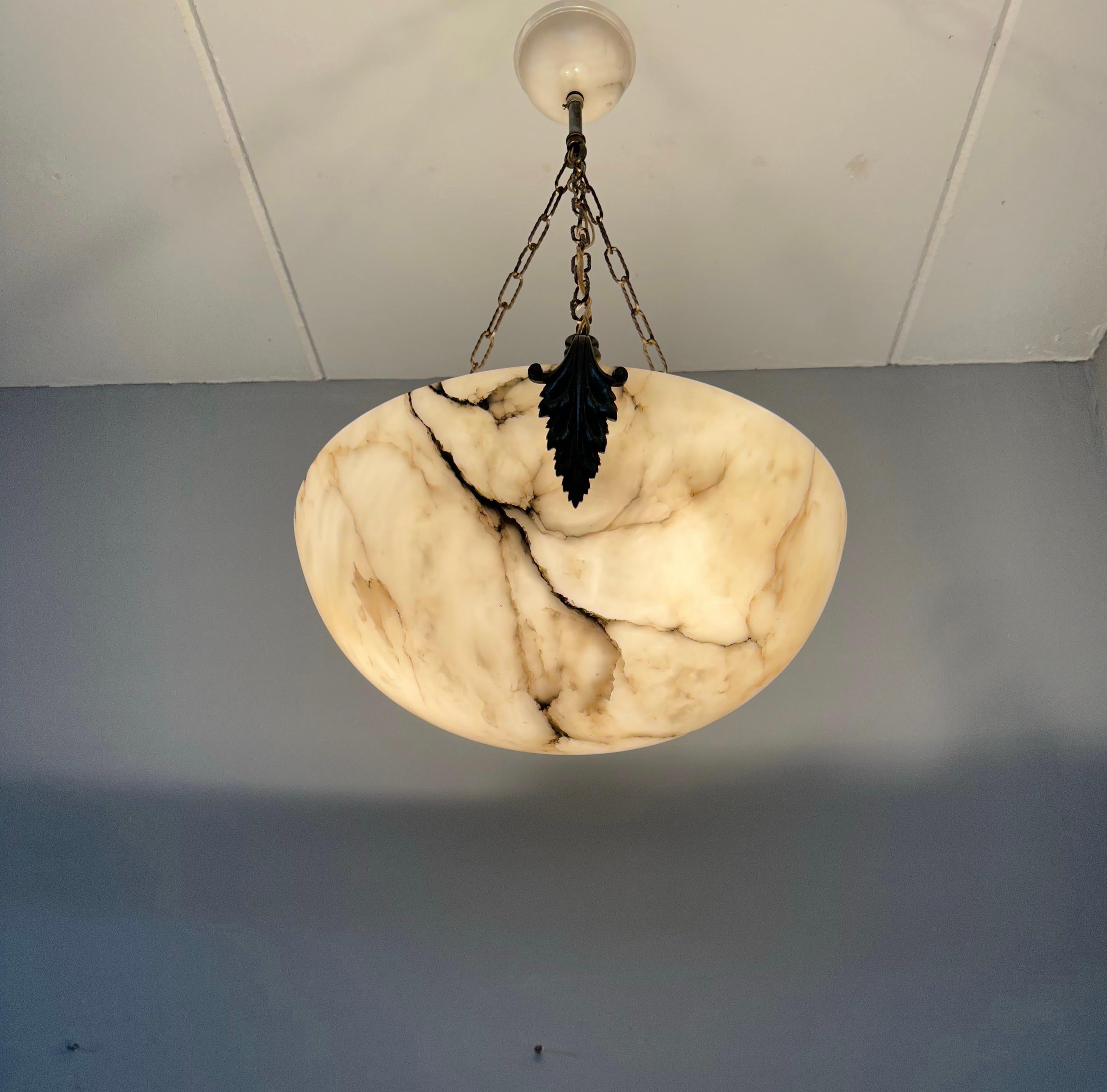 Bronze Extra Large and Great Design, Marble Like White & Black Superb Alabaster Pendant For Sale