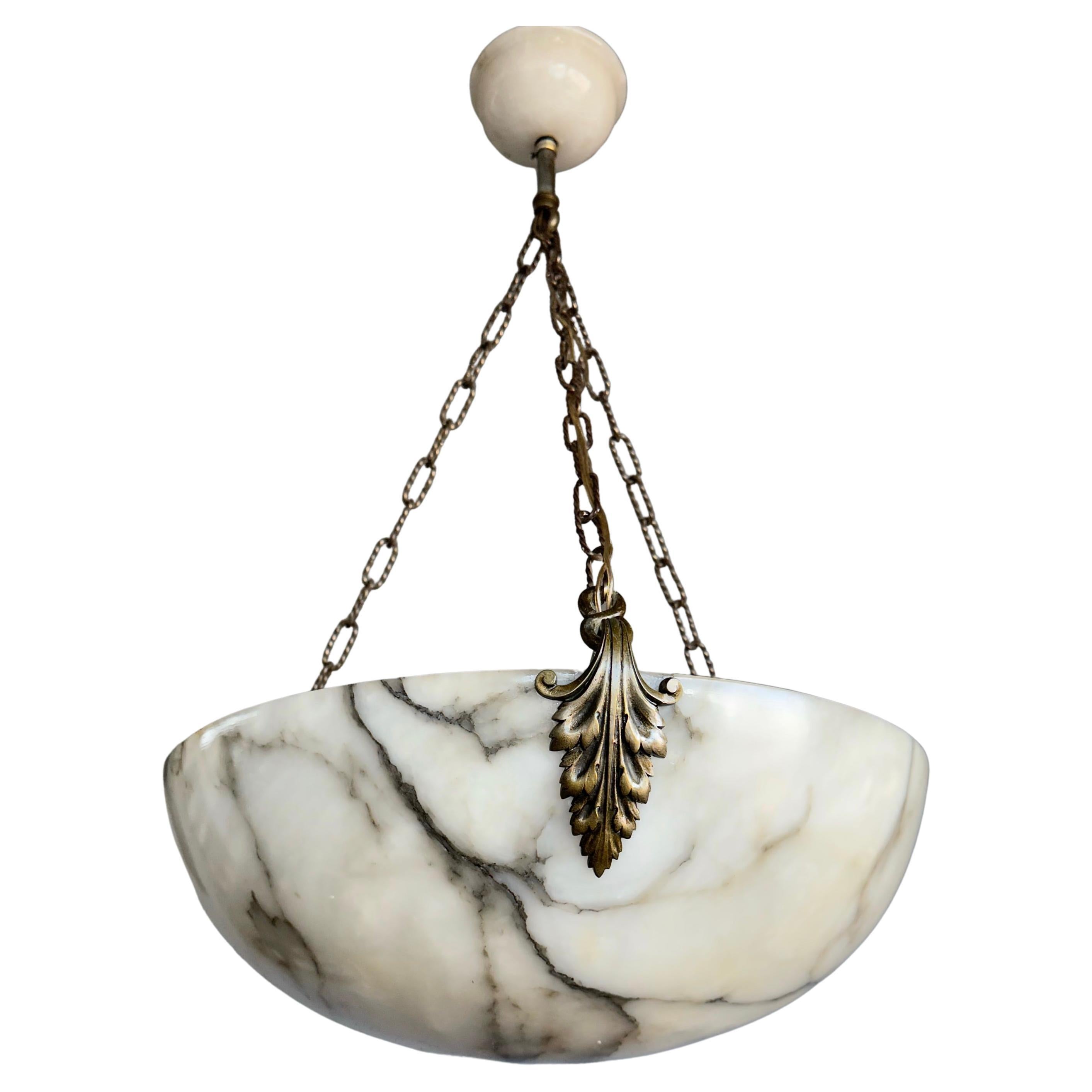 Extra Large and Great Design, Marble Like White & Black Superb Alabaster Pendant For Sale