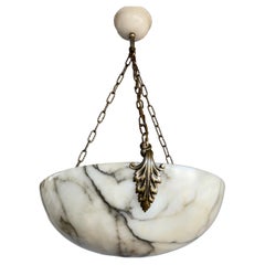 Antique Extra Large and Great Design, Marble Like White & Black Superb Alabaster Pendant