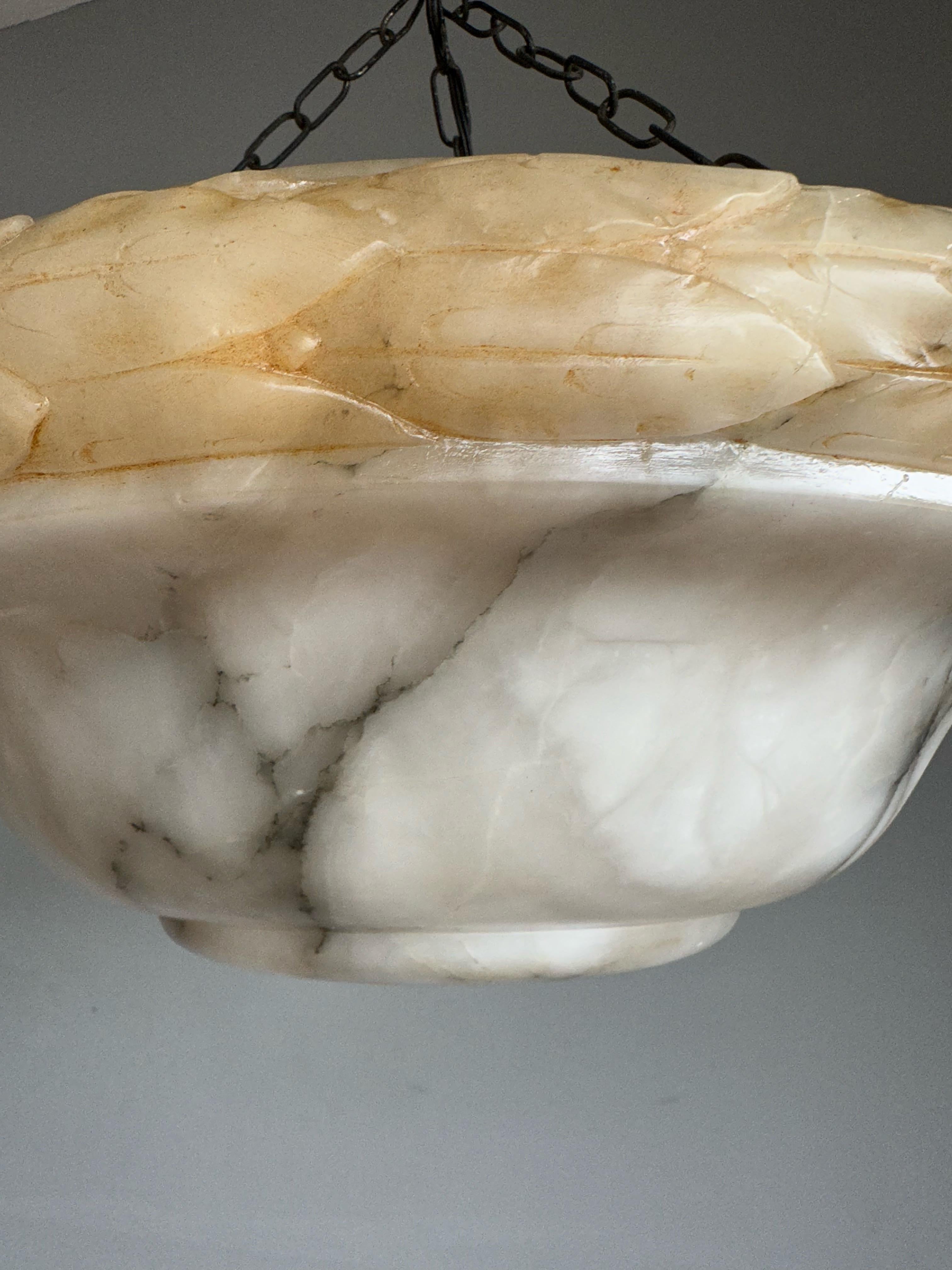 Large Size & Great Design Restored Antique White Alabaster Shade Pendant Light For Sale 2