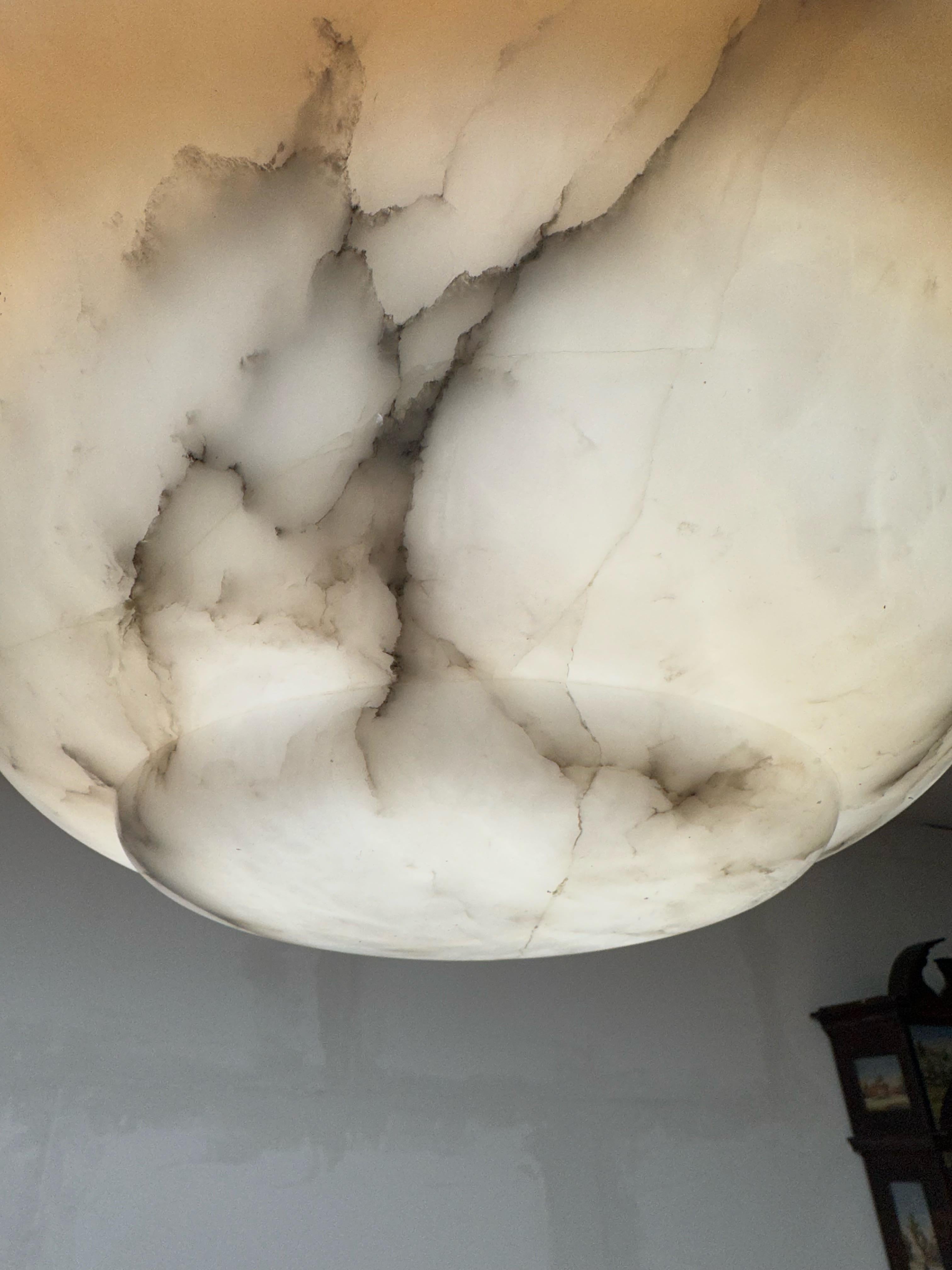 Large Size & Great Design Restored Antique White Alabaster Shade Pendant Light For Sale 10