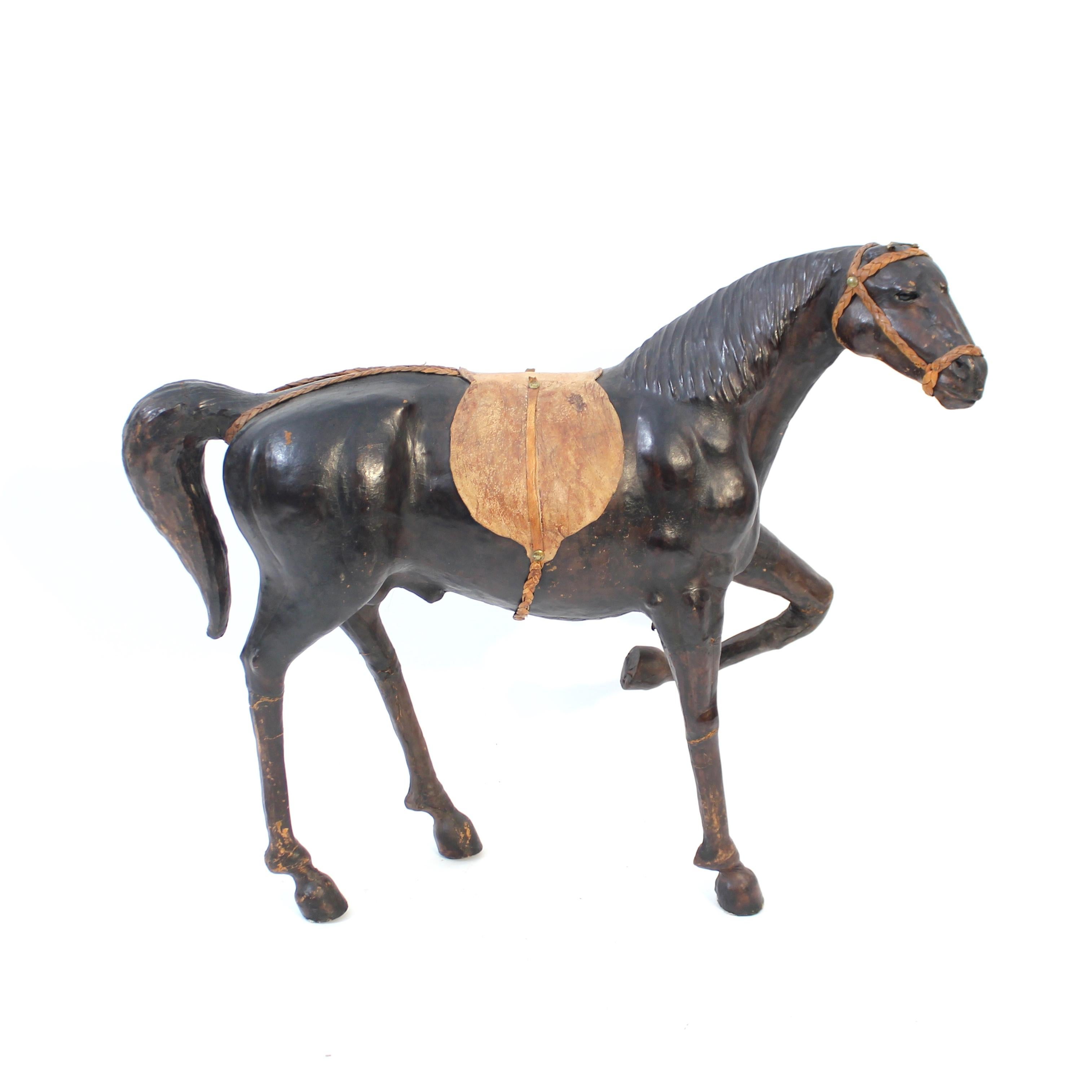 Rustic Large size horse model in genuine leather, 1970s For Sale