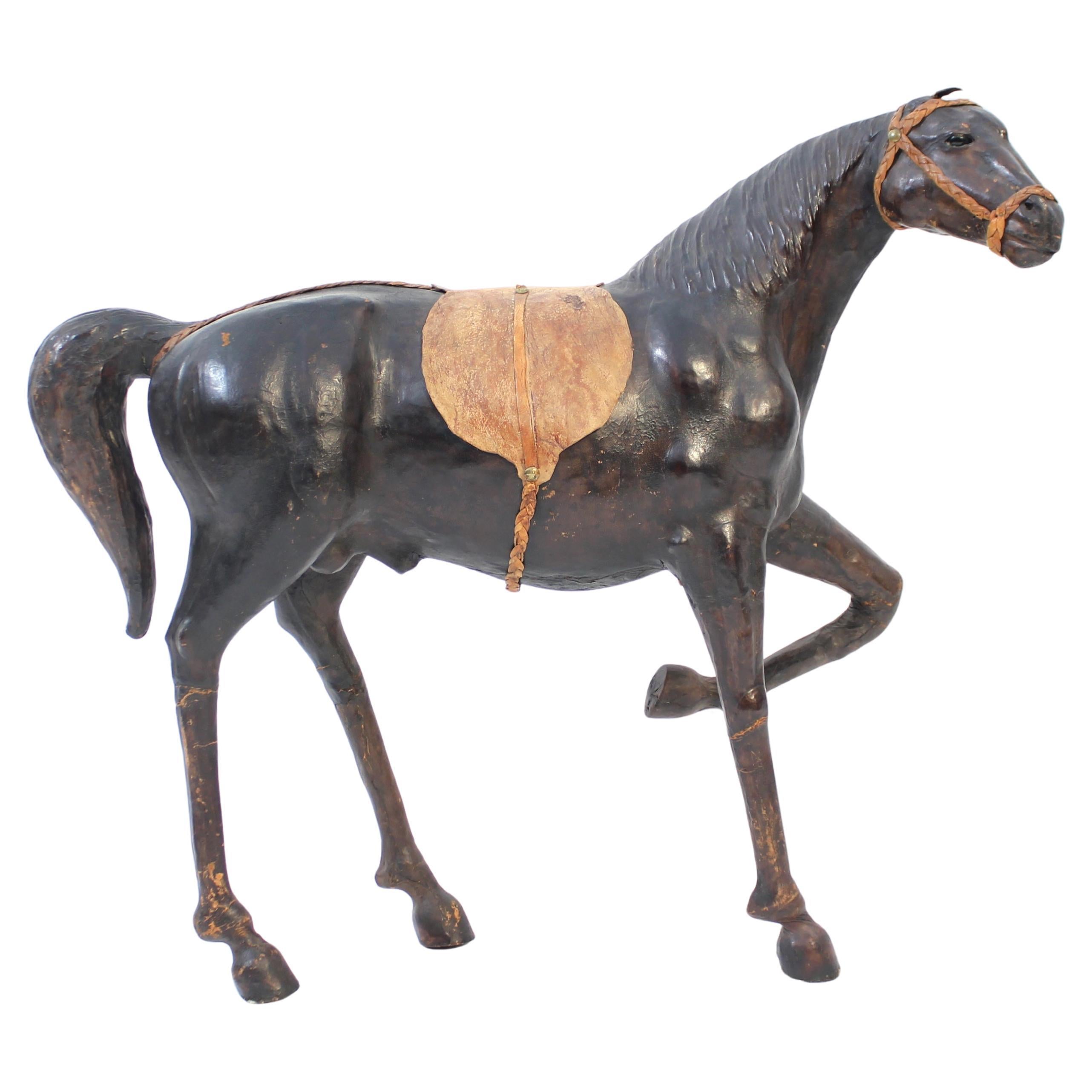 Large size horse model in genuine leather, 1970s For Sale