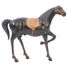 Retro Large size horse model in genuine leather, 1970s