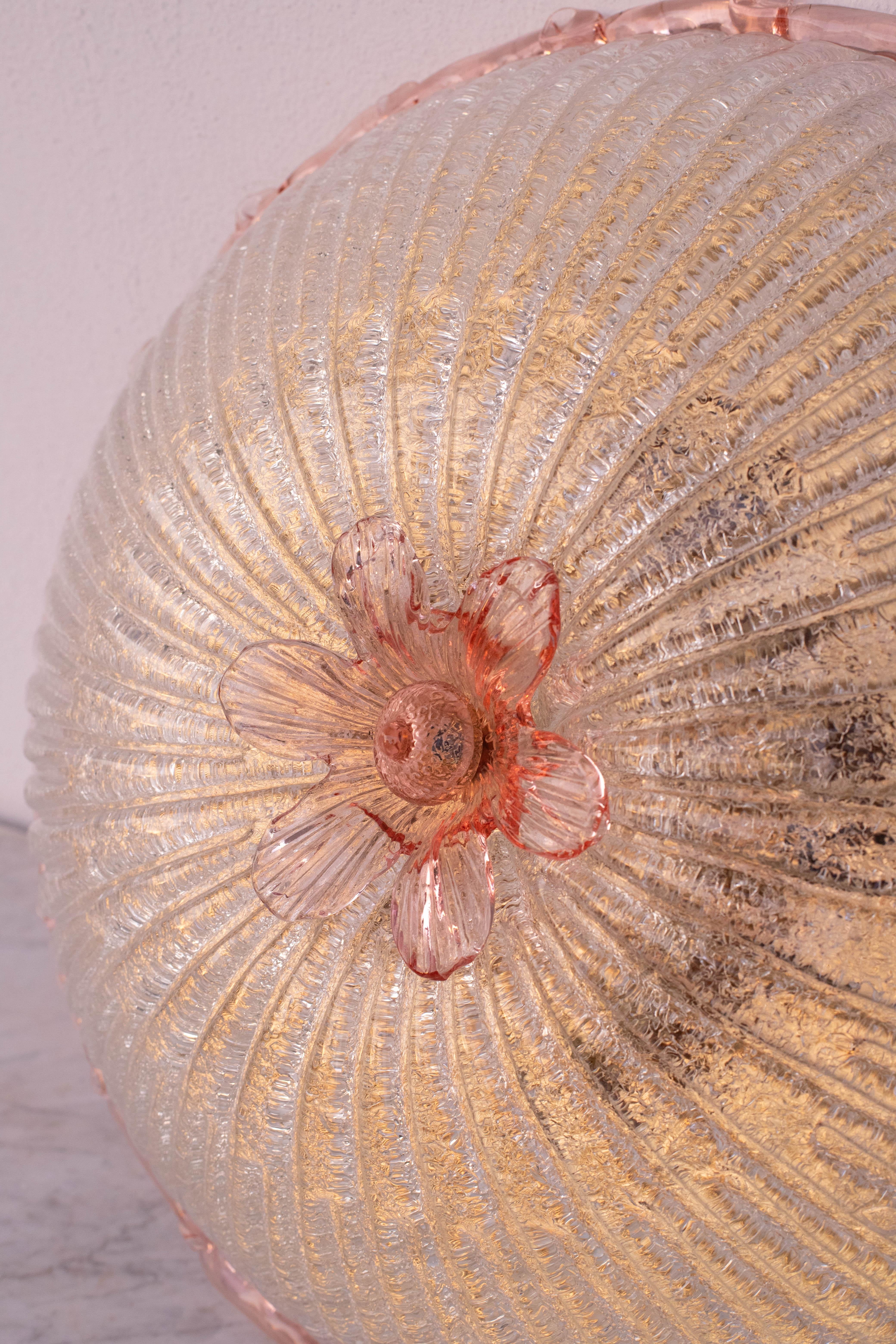 Large Size iItalian Pink and Murano Glass Ceiling Flower For Sale 2