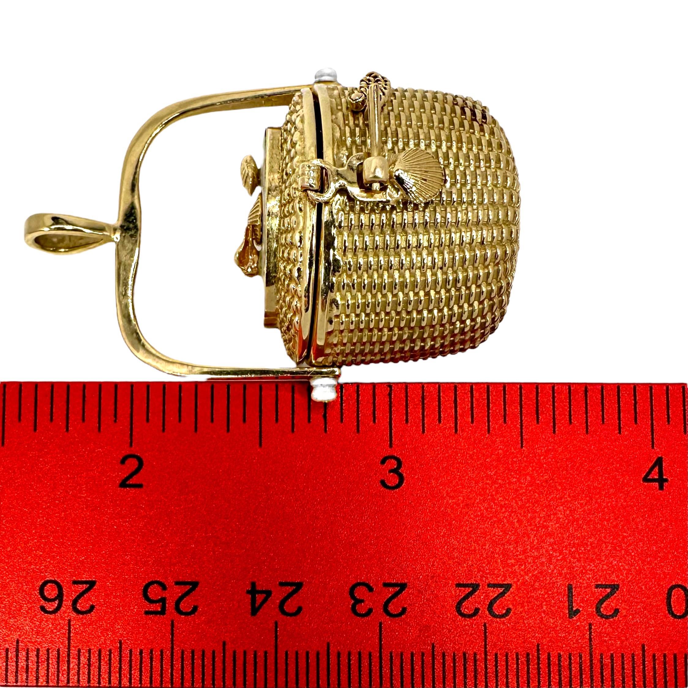 Large Size, Kidney Shape, 14K Gold Nantucket Basket Pendant by Diana Kim England 10