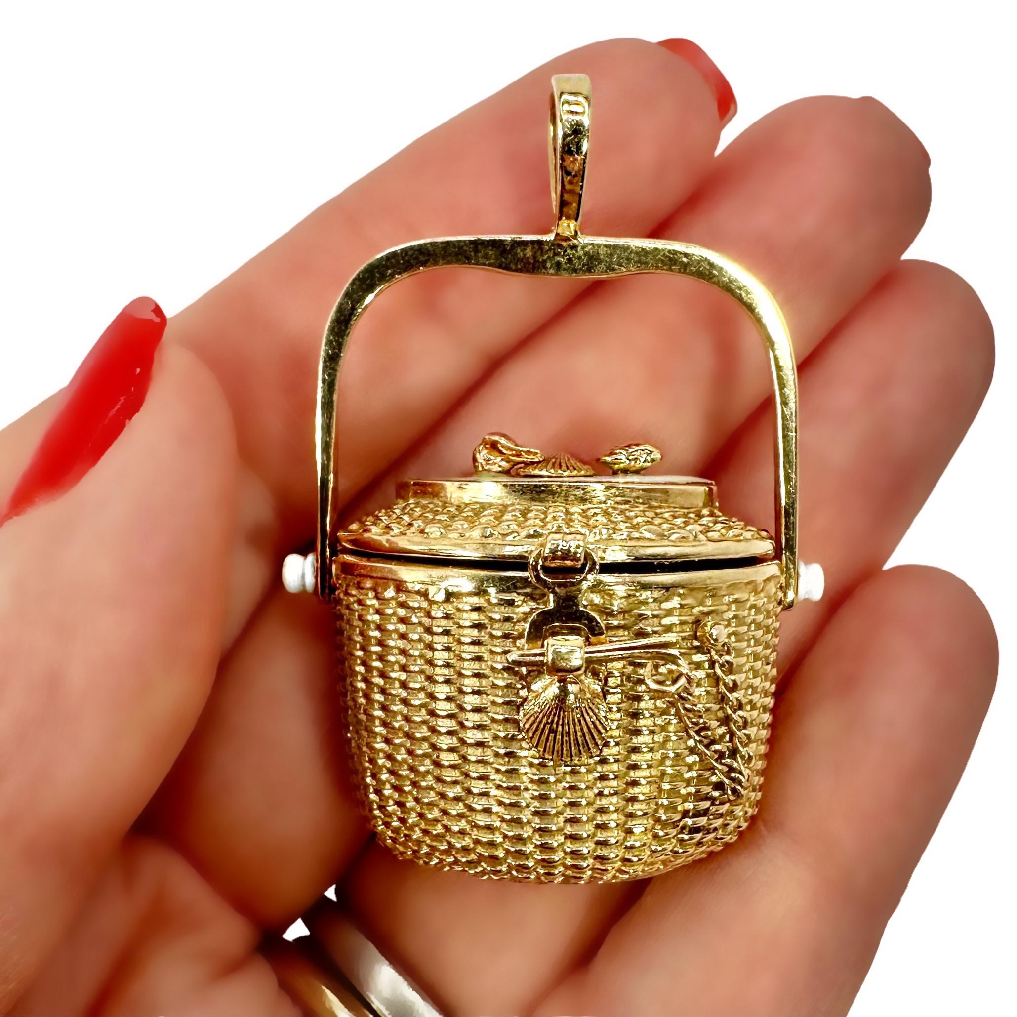 Large Size, Kidney Shape, 14K Gold Nantucket Basket Pendant by Diana Kim England 11