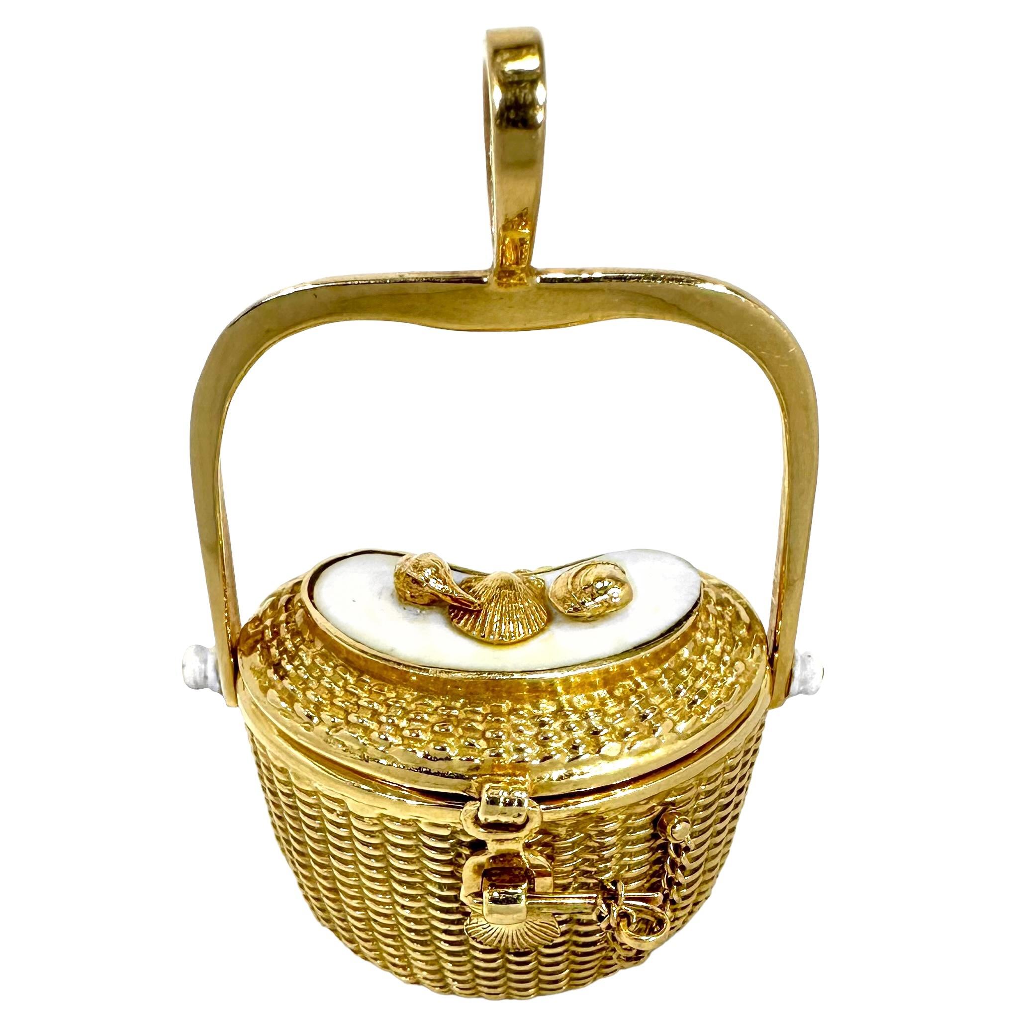 Large Size, Kidney Shape, 14K Gold Nantucket Basket Pendant by Diana Kim England 4