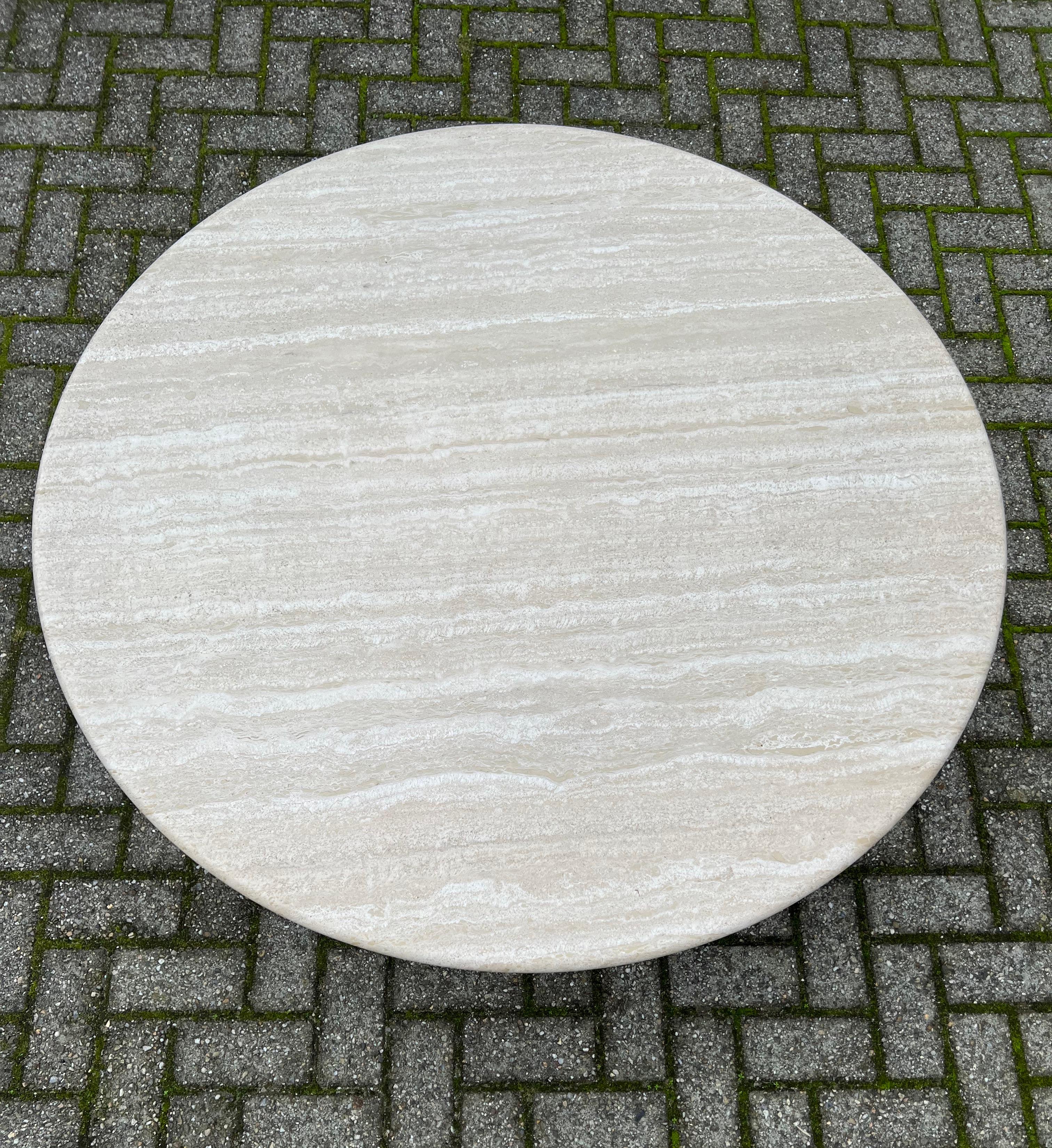 Italian Large Size Mid-Century Art Deco Style Travertine Round Coffee or Cocktail Table
