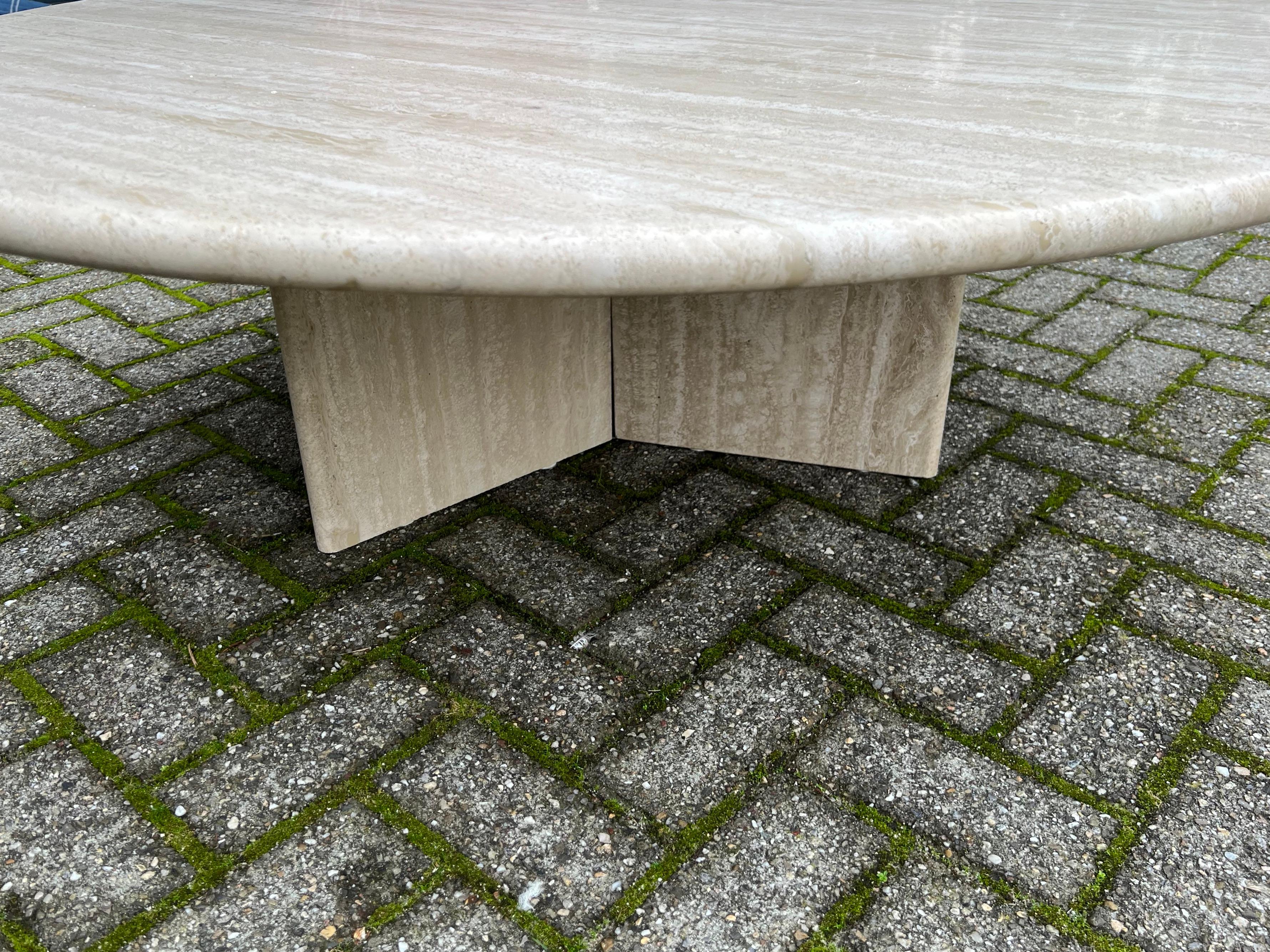 Large Size Mid-Century Art Deco Style Travertine Round Coffee or Cocktail Table 1