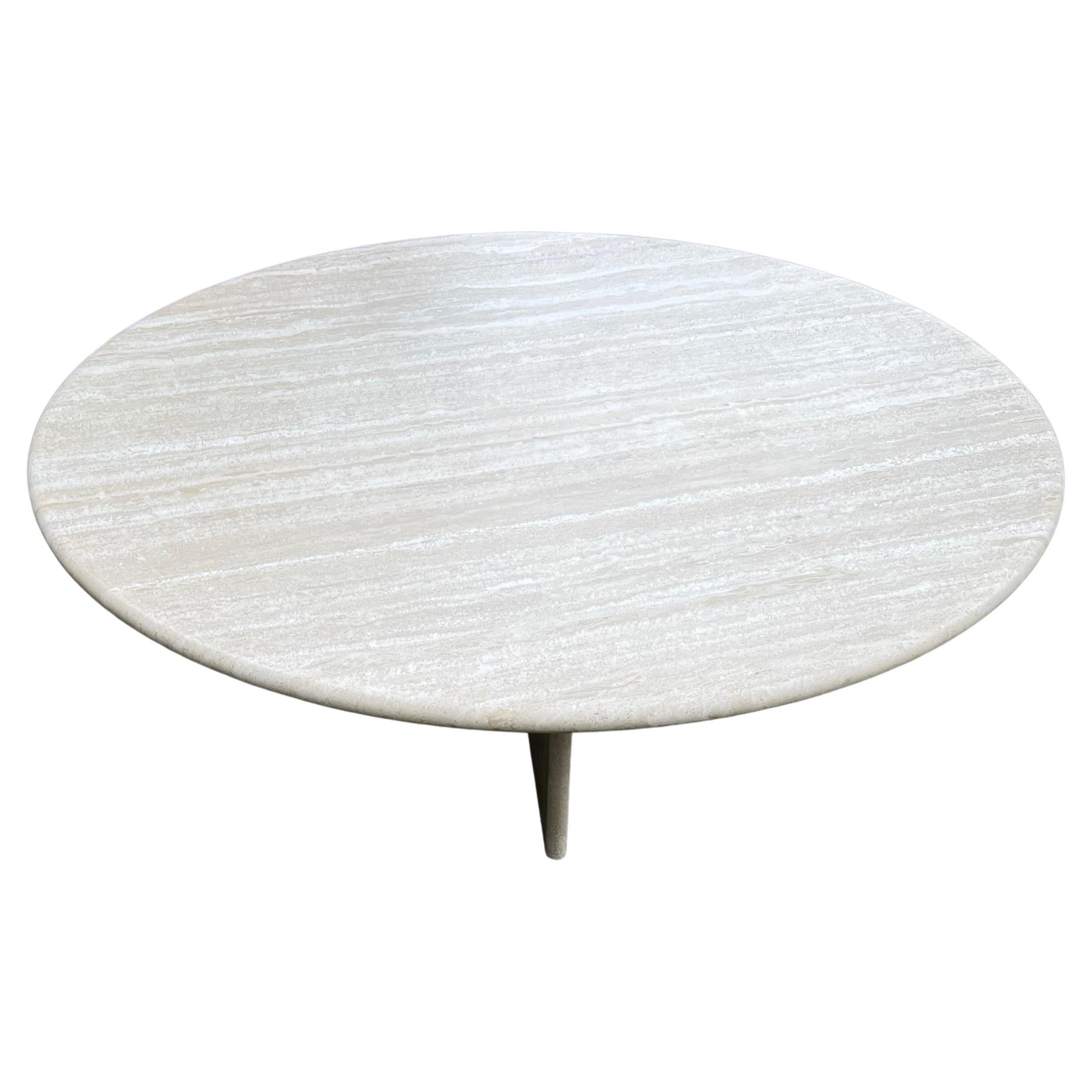 Large Size Mid-Century Art Deco Style Travertine Round Coffee or Cocktail Table