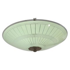 Vintage Large Size Mid-Century Modern Design Glass & Brass Flush Mount or Ceiling Light