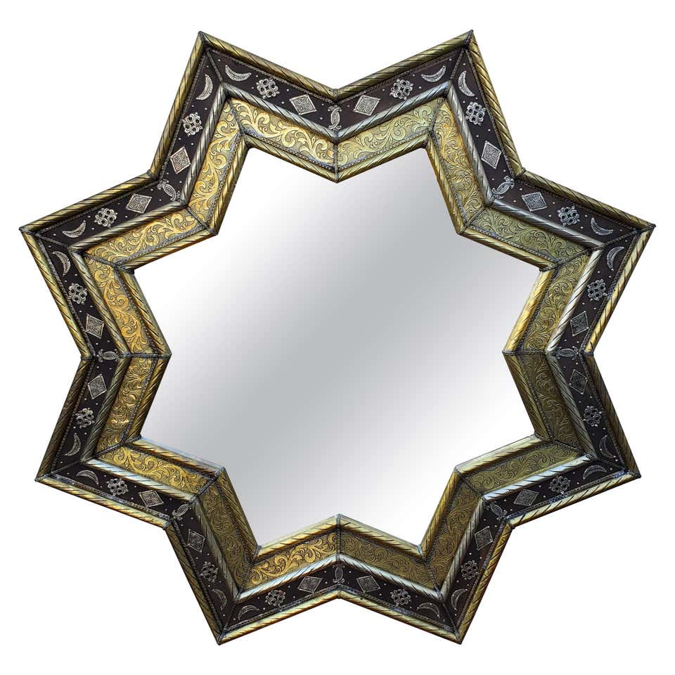 Large Size Moroccan Star Mirror, Metal Inlaid For Sale at 1stDibs