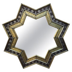 Large Size Moroccan Star Mirror, Metal Inlaid