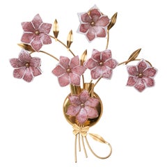 Large Size Murano Wall Light Pink Flowers, 1970s