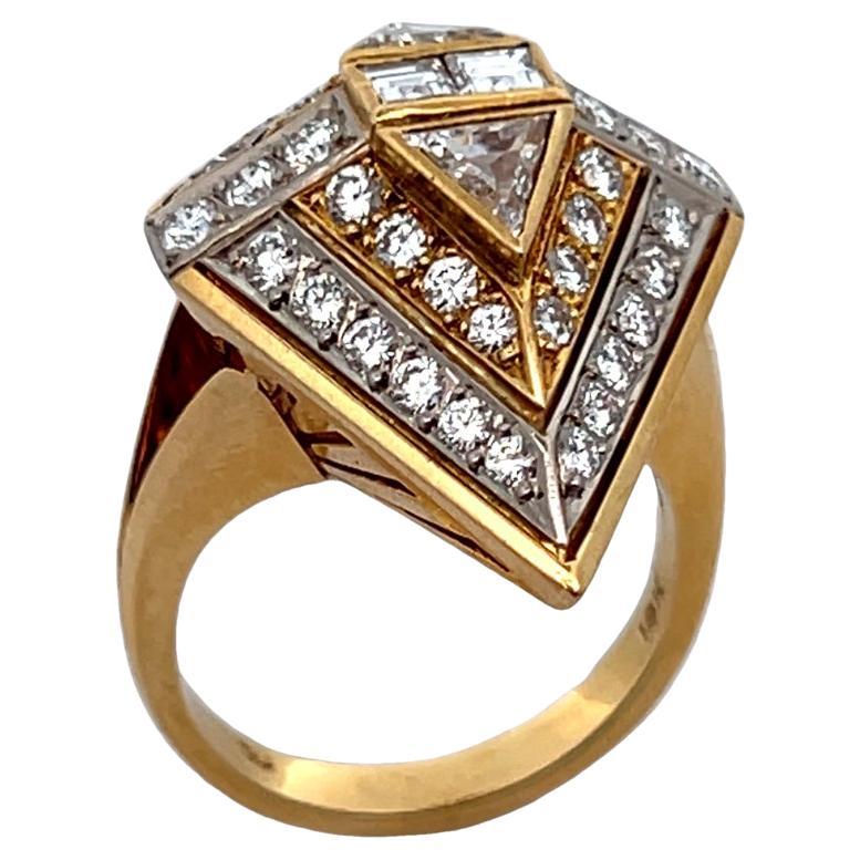 Mixed Cut Large Size Navette Diamond Ring For Sale