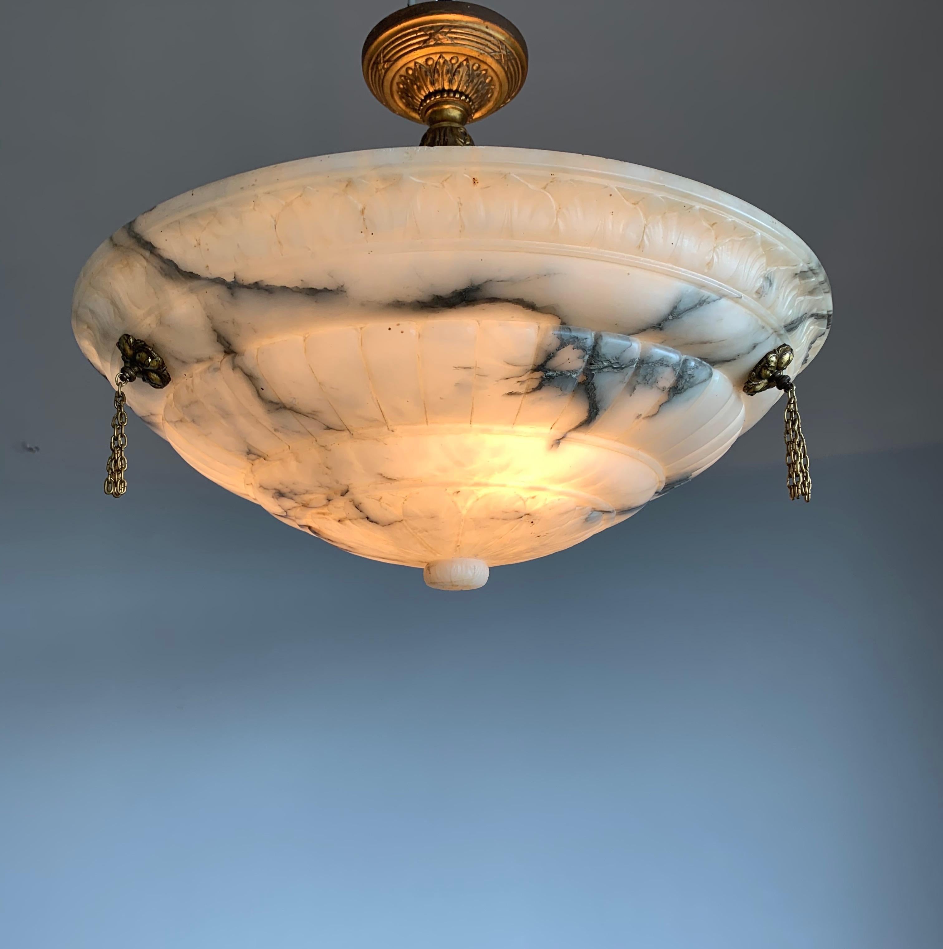 Large Size & Perfect Shape 1910 White Alabaster Chandelier or Flush Mount Light 5