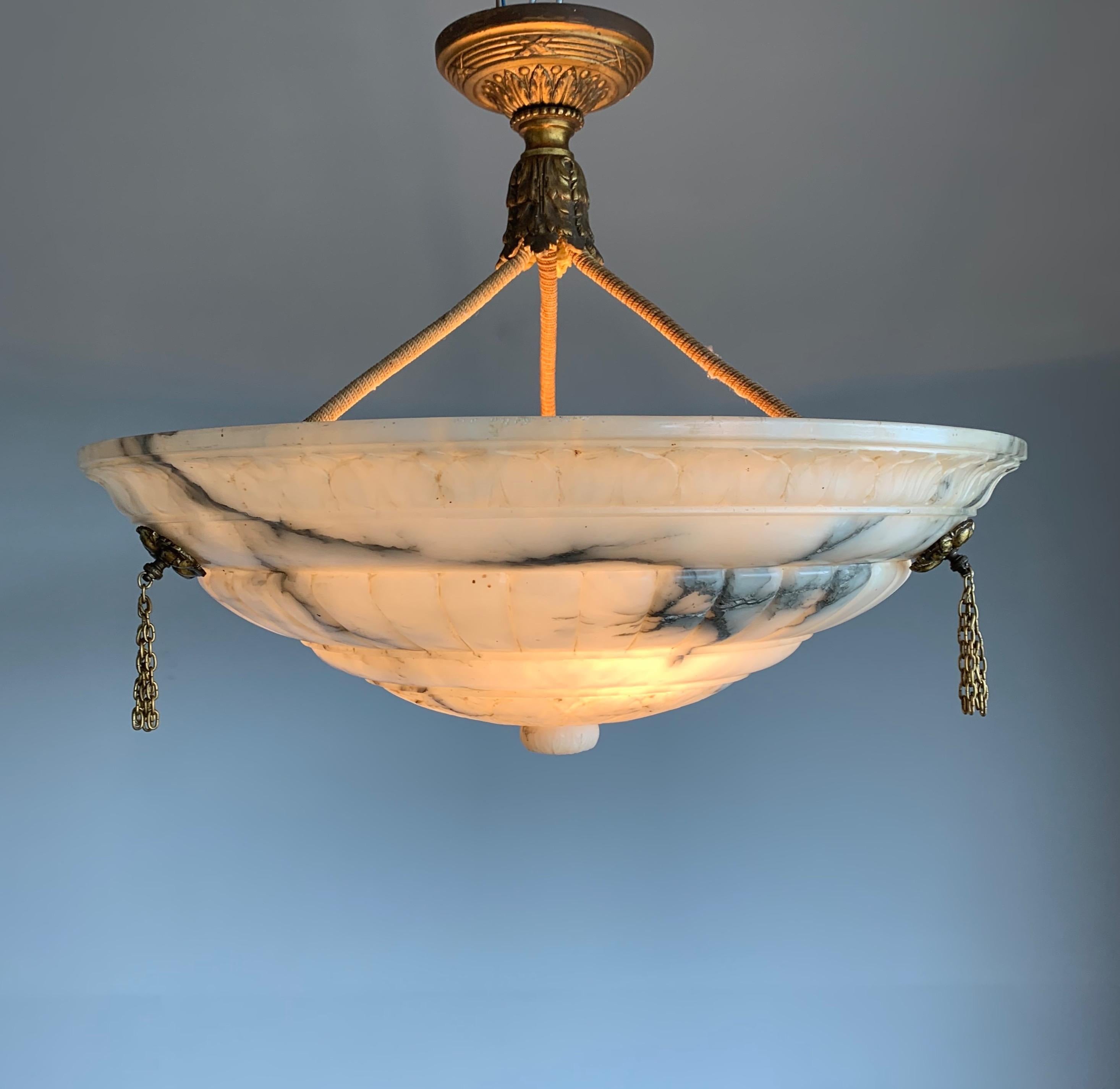 Large Size & Perfect Shape 1910 White Alabaster Chandelier or Flush Mount Light 8