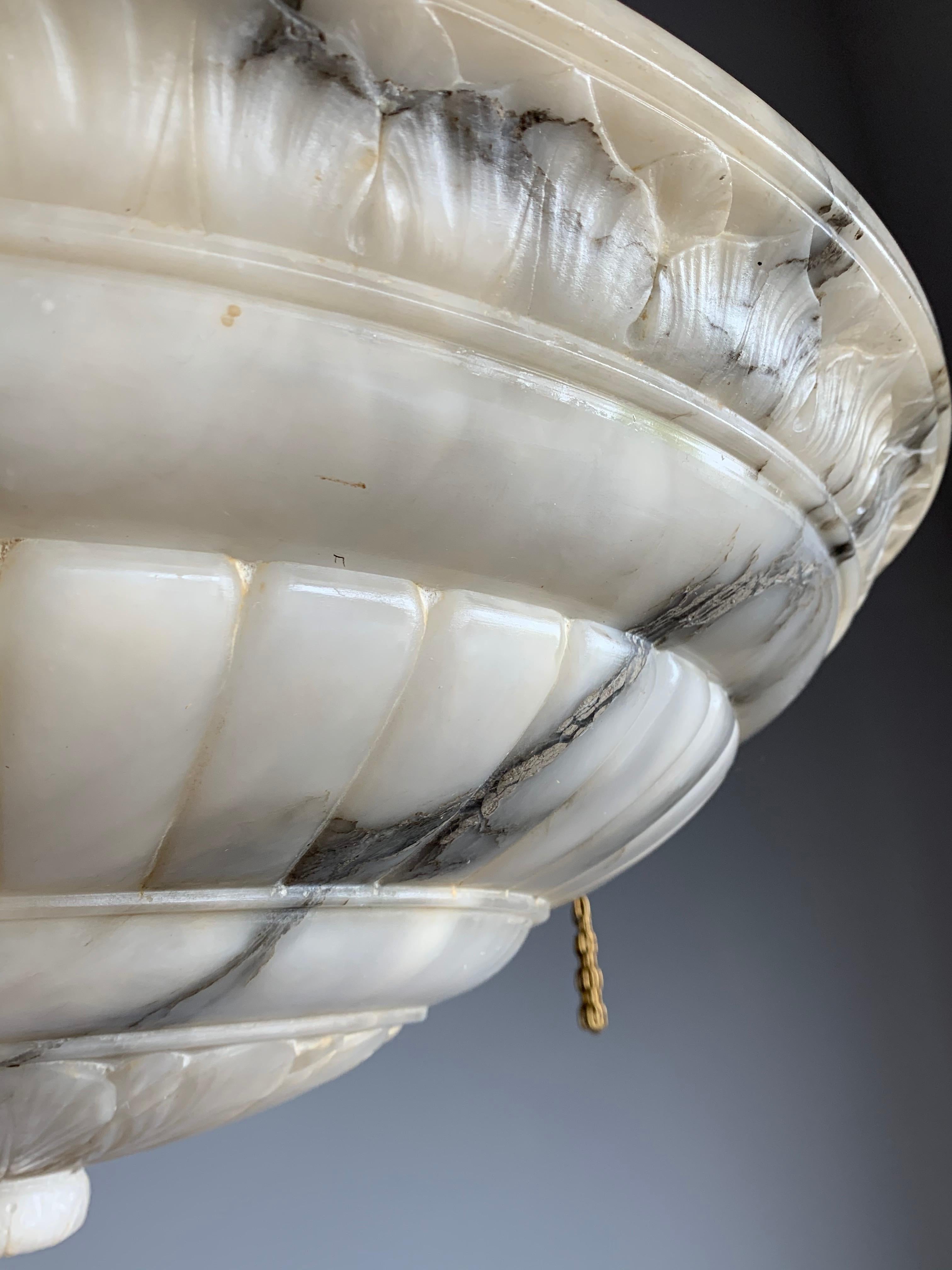 Large Size & Perfect Shape 1910 White Alabaster Chandelier or Flush Mount Light 9