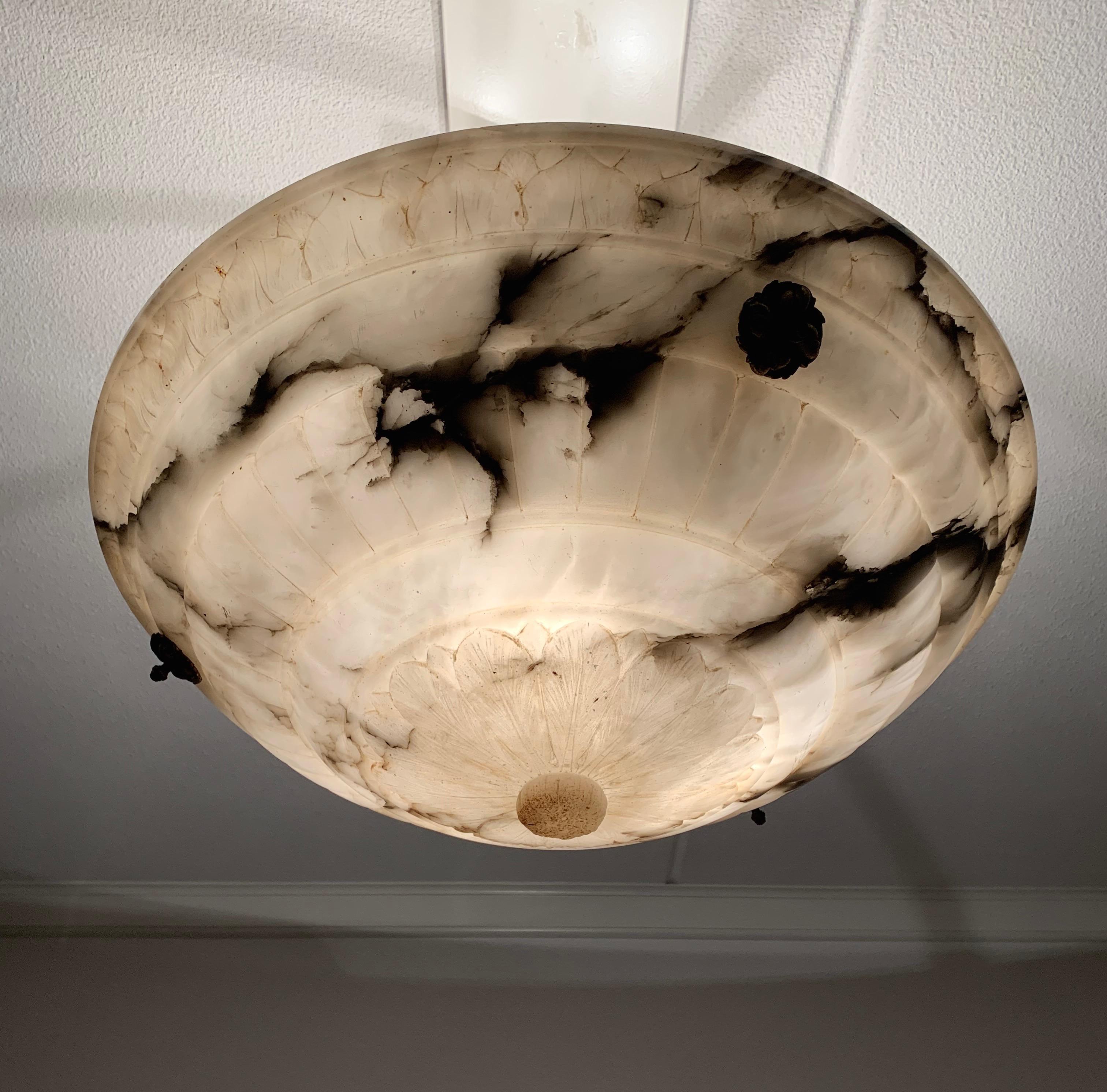 20th Century Large Size & Perfect Shape 1910 White Alabaster Chandelier or Flush Mount Light