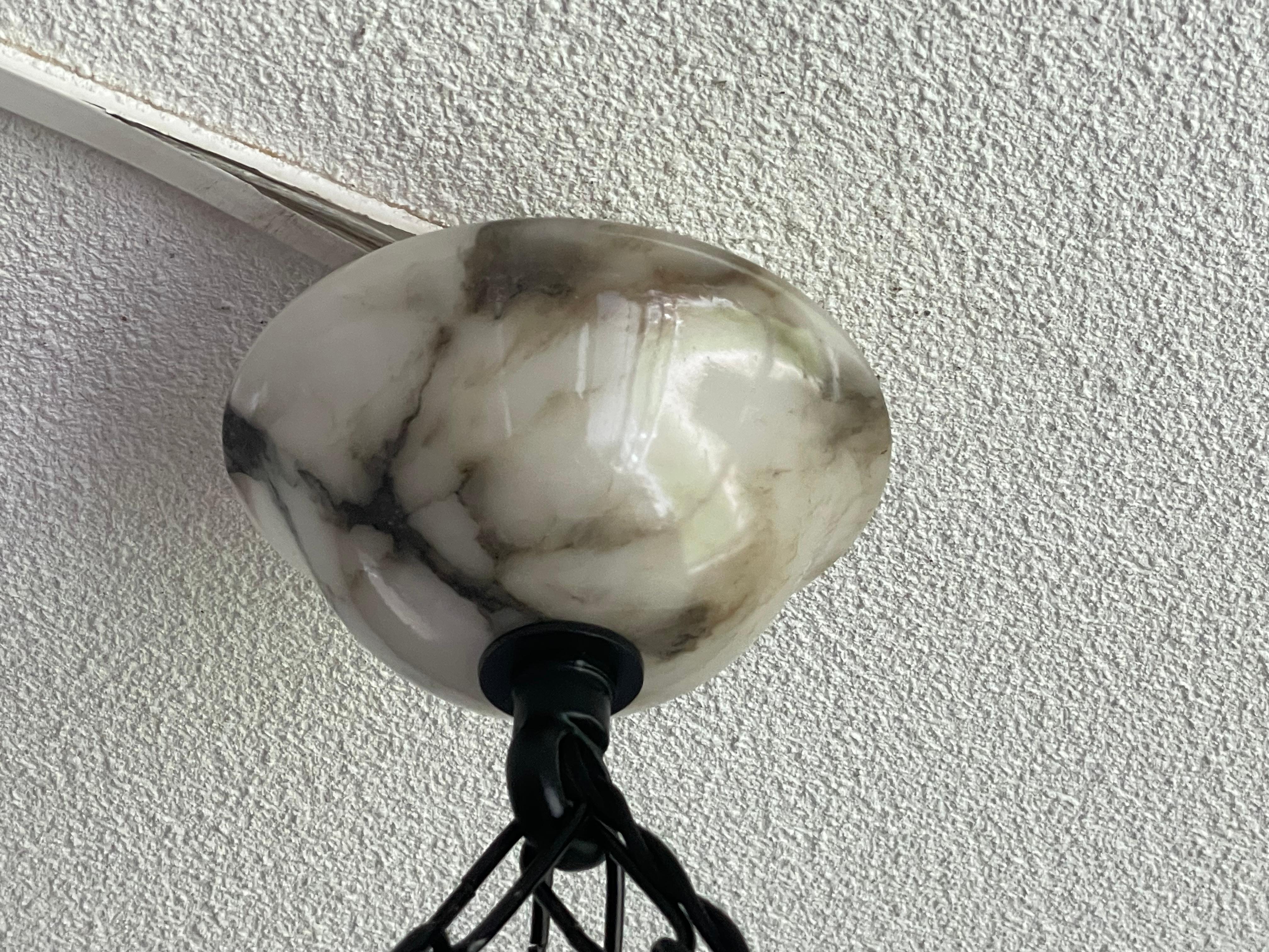 Large Size & Pure Art Deco, Flat & Layered Alabaster Pendant with Perfect Canopy 4