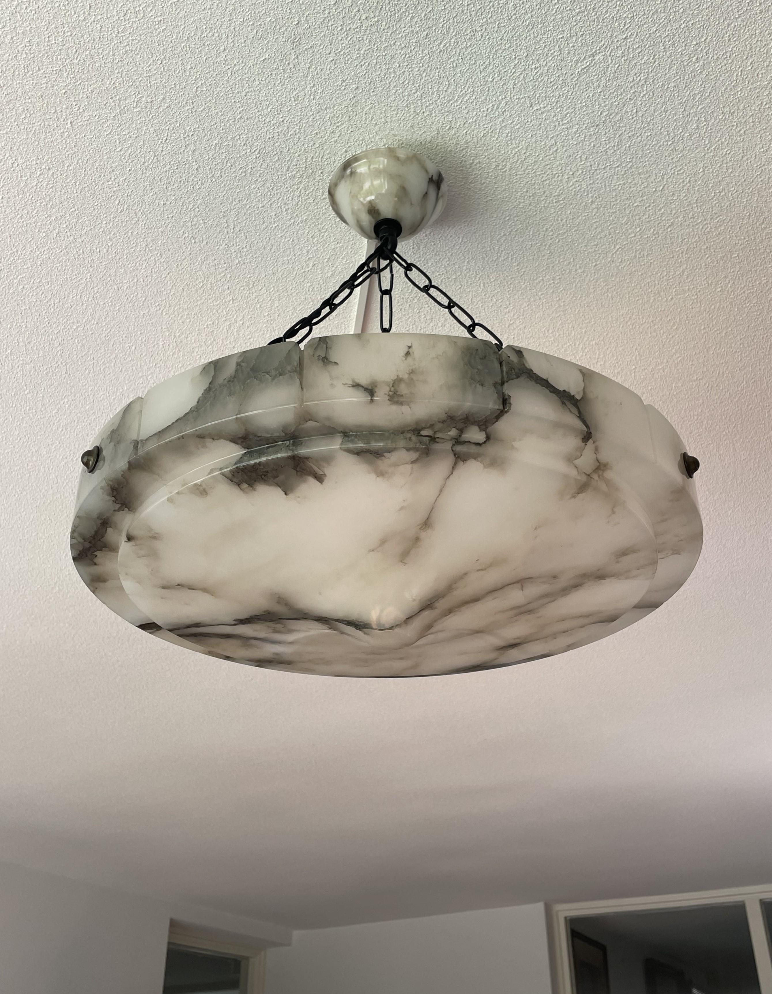 Large Size & Pure Art Deco, Flat & Layered Alabaster Pendant with Perfect Canopy 6