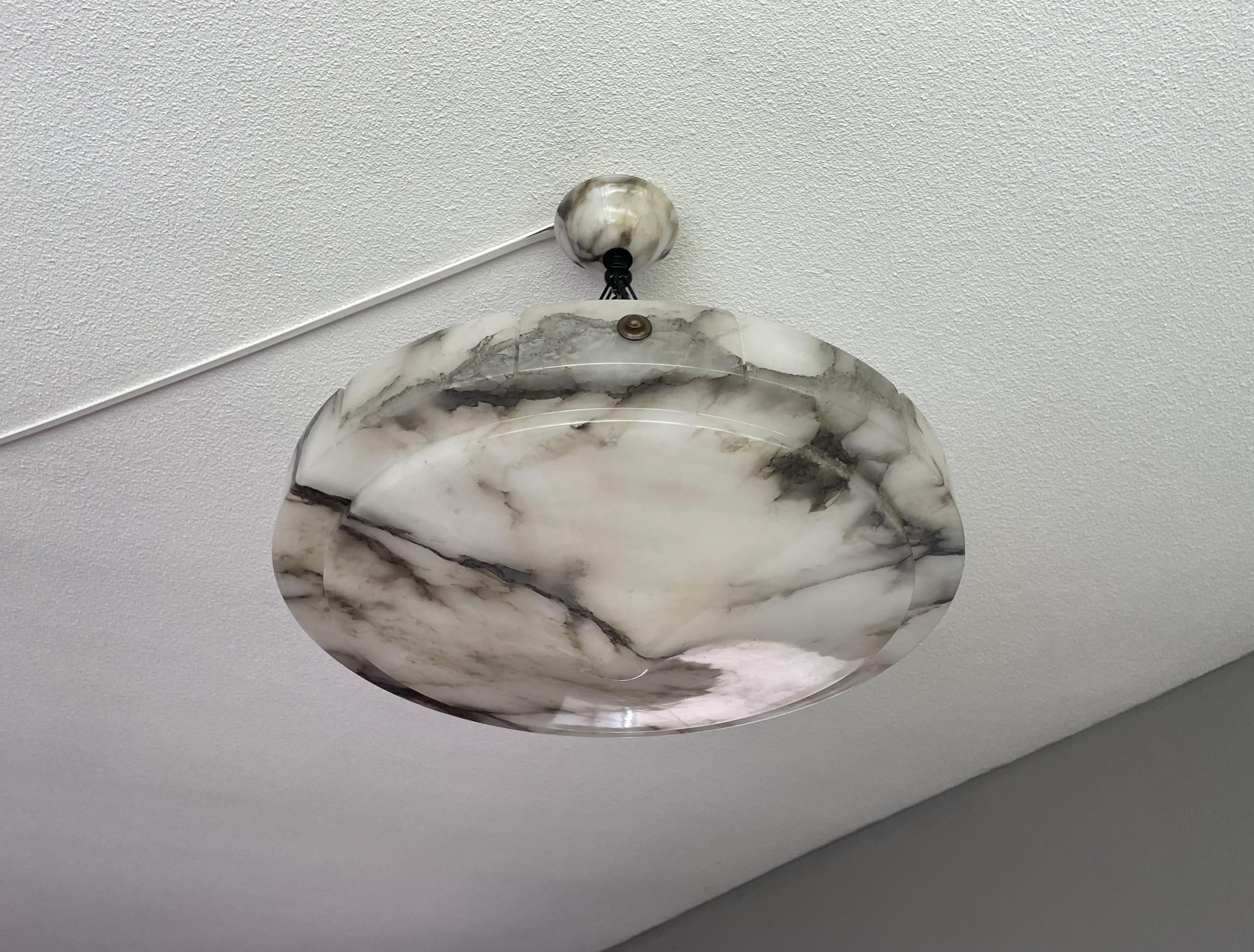 Metal Large Size & Pure Art Deco, Flat & Layered Alabaster Pendant with Perfect Canopy