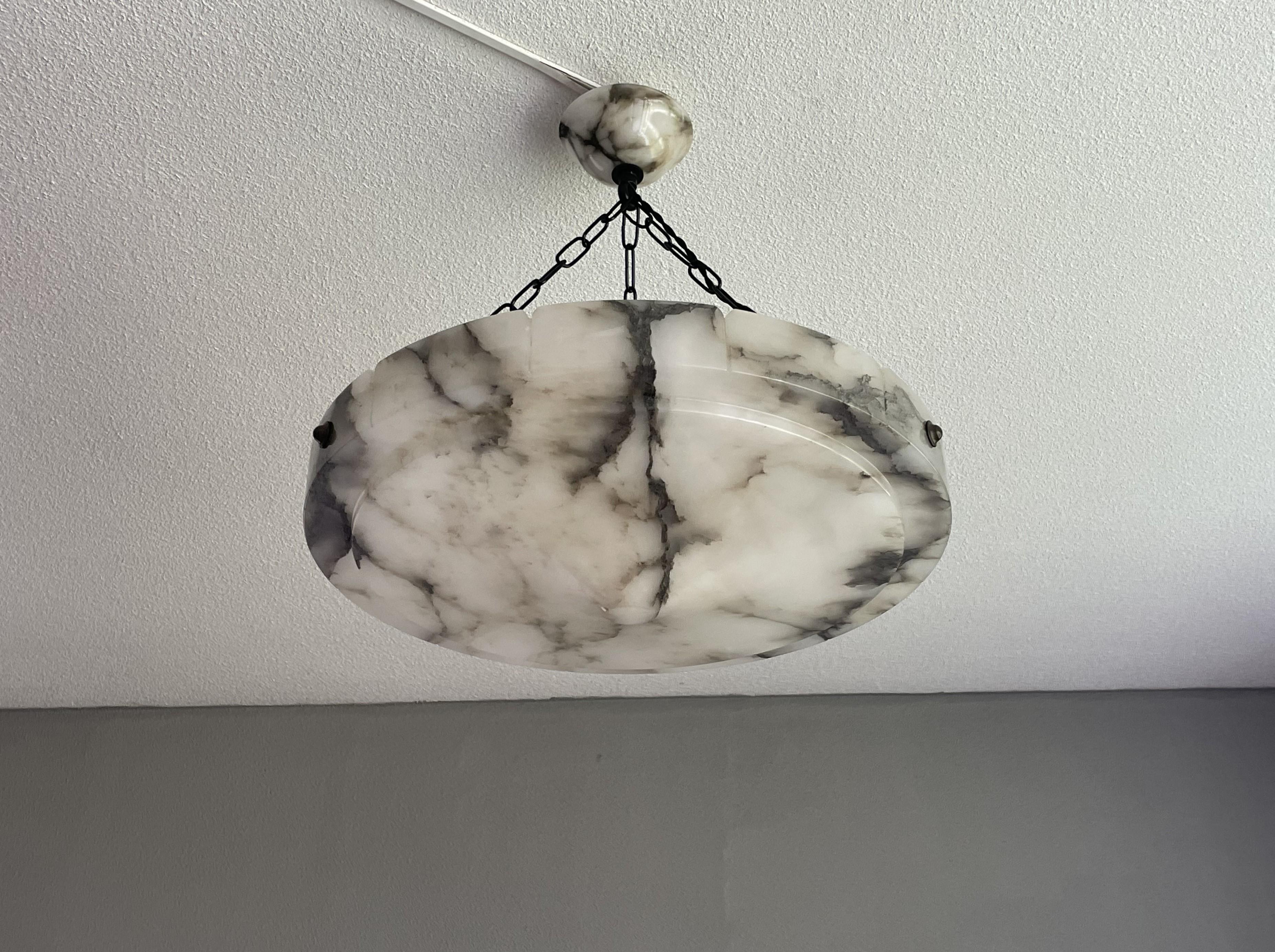 Large Size & Pure Art Deco, Flat & Layered Alabaster Pendant with Perfect Canopy 2
